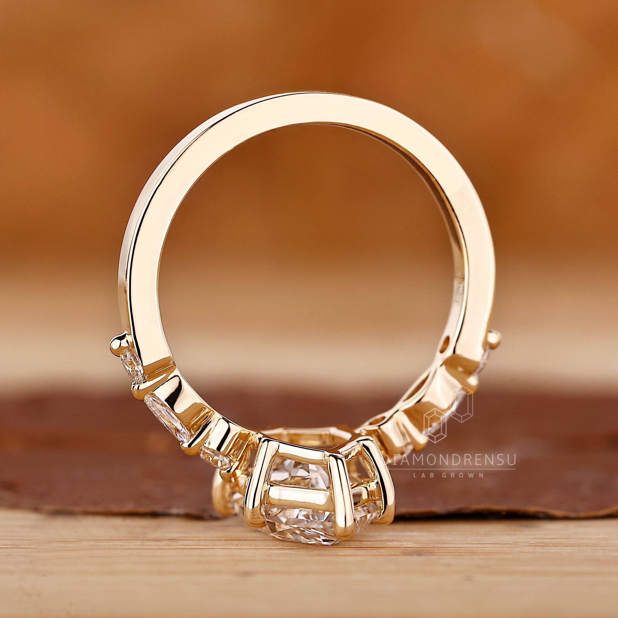 Custom engagement ring with a seven stone layout.
