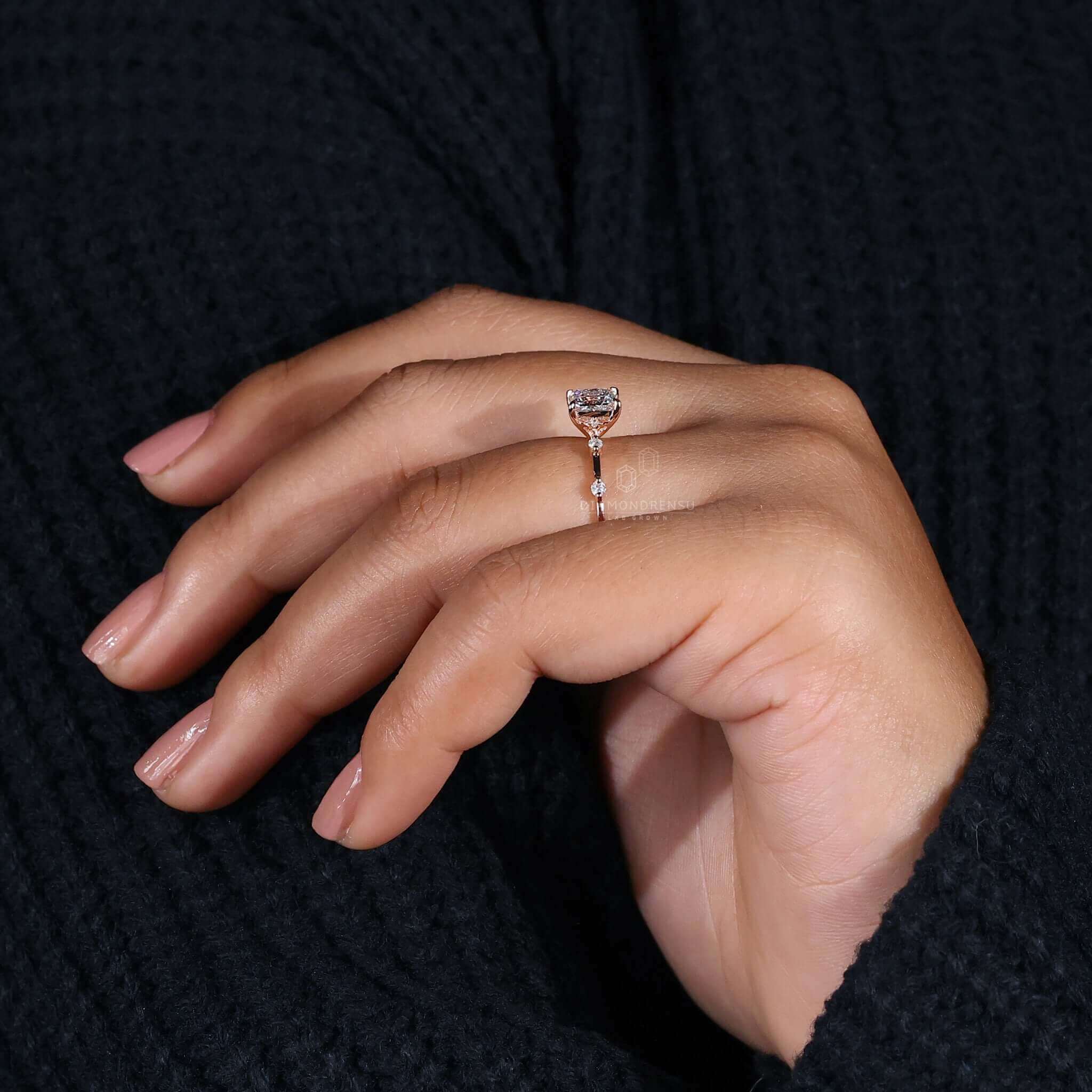 Claw prong ring with lab grown pave ring design, perfect for gifting.