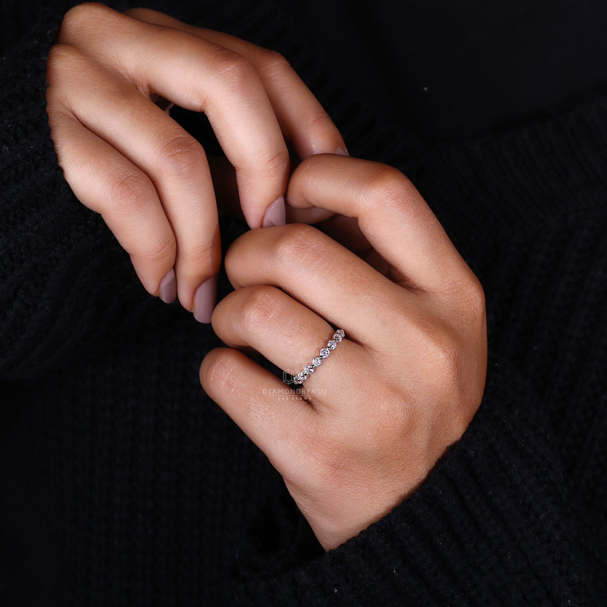 Lab diamond half eternity wedding band.
