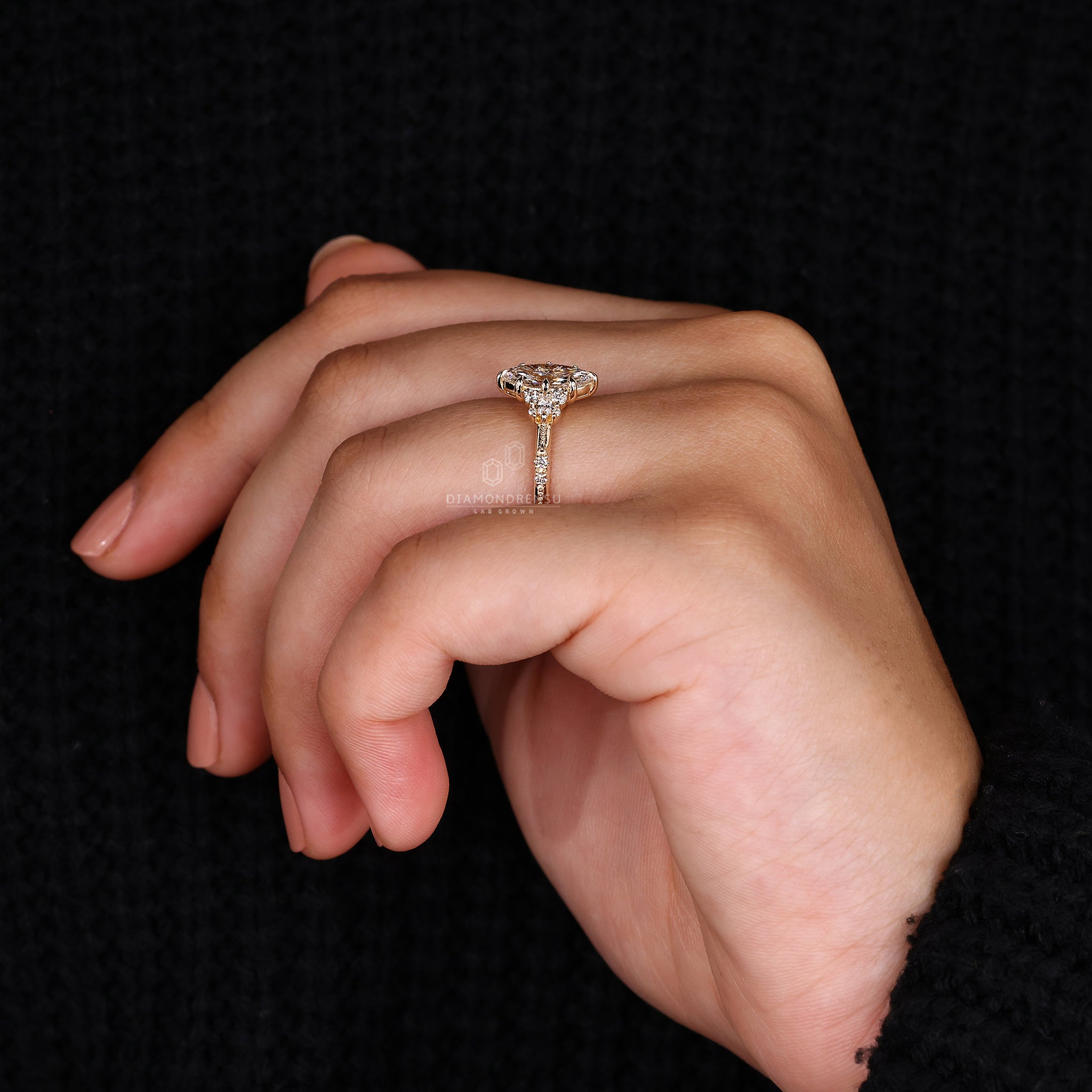 Cluster setting ring made with lab diamond and claw prong.
