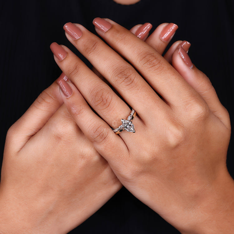 Stackable wedding band with marquise ring.
