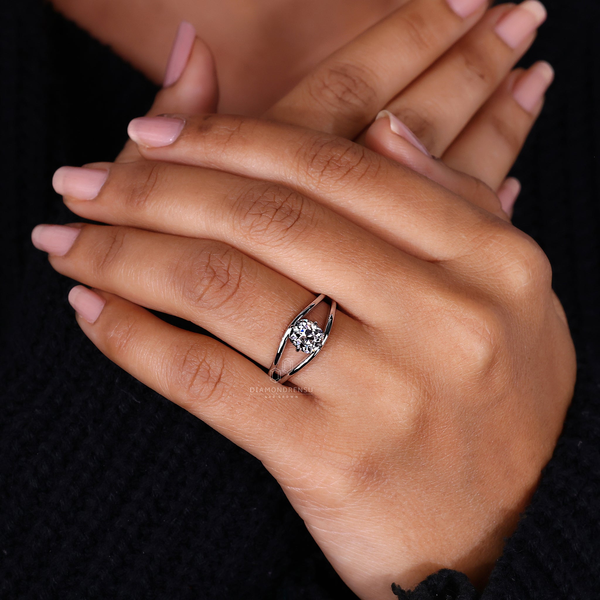 Solitaire diamond ring crafted with old mine cut diamond ring.
