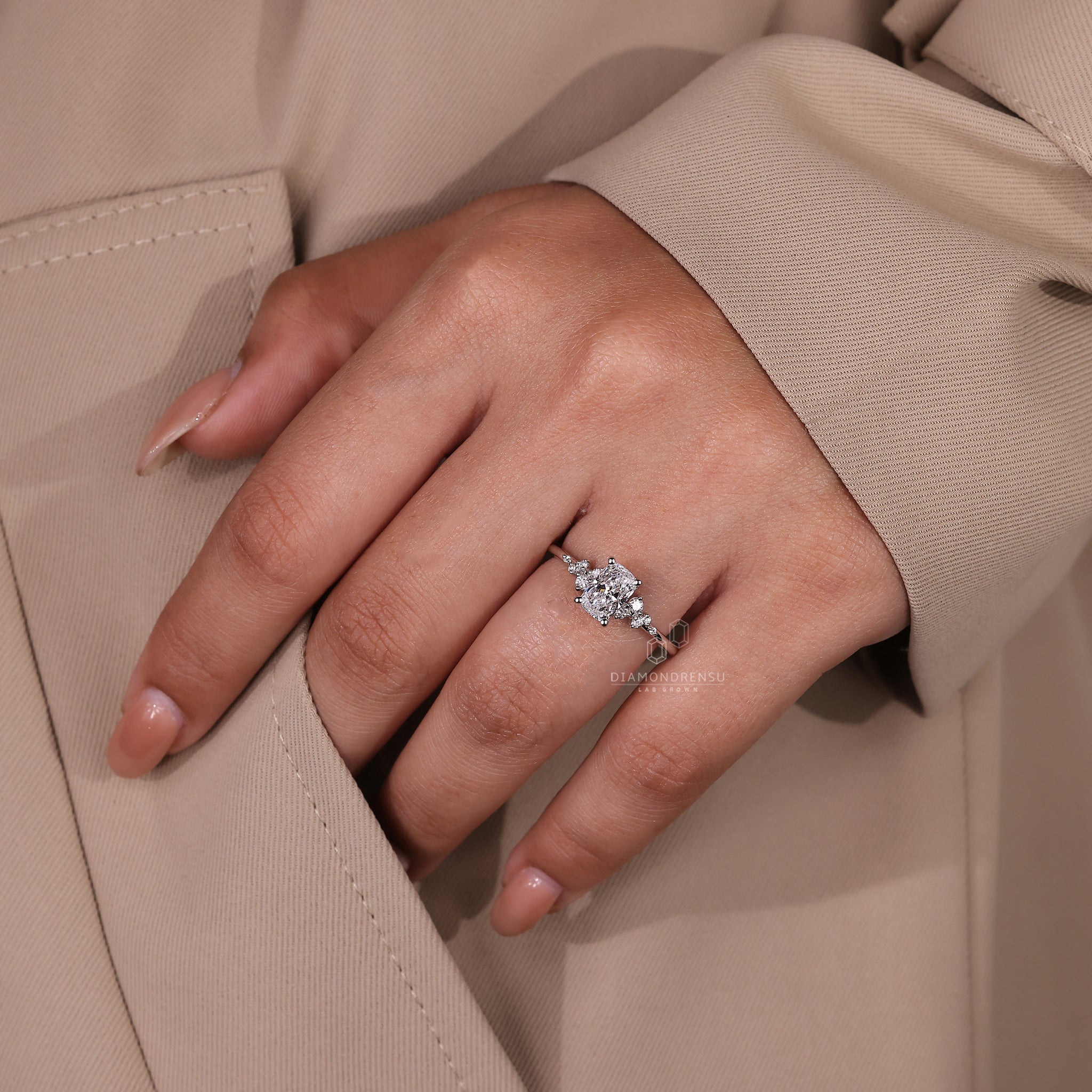Handmade ring by Diamondrensu UK in white gold prong setting.
