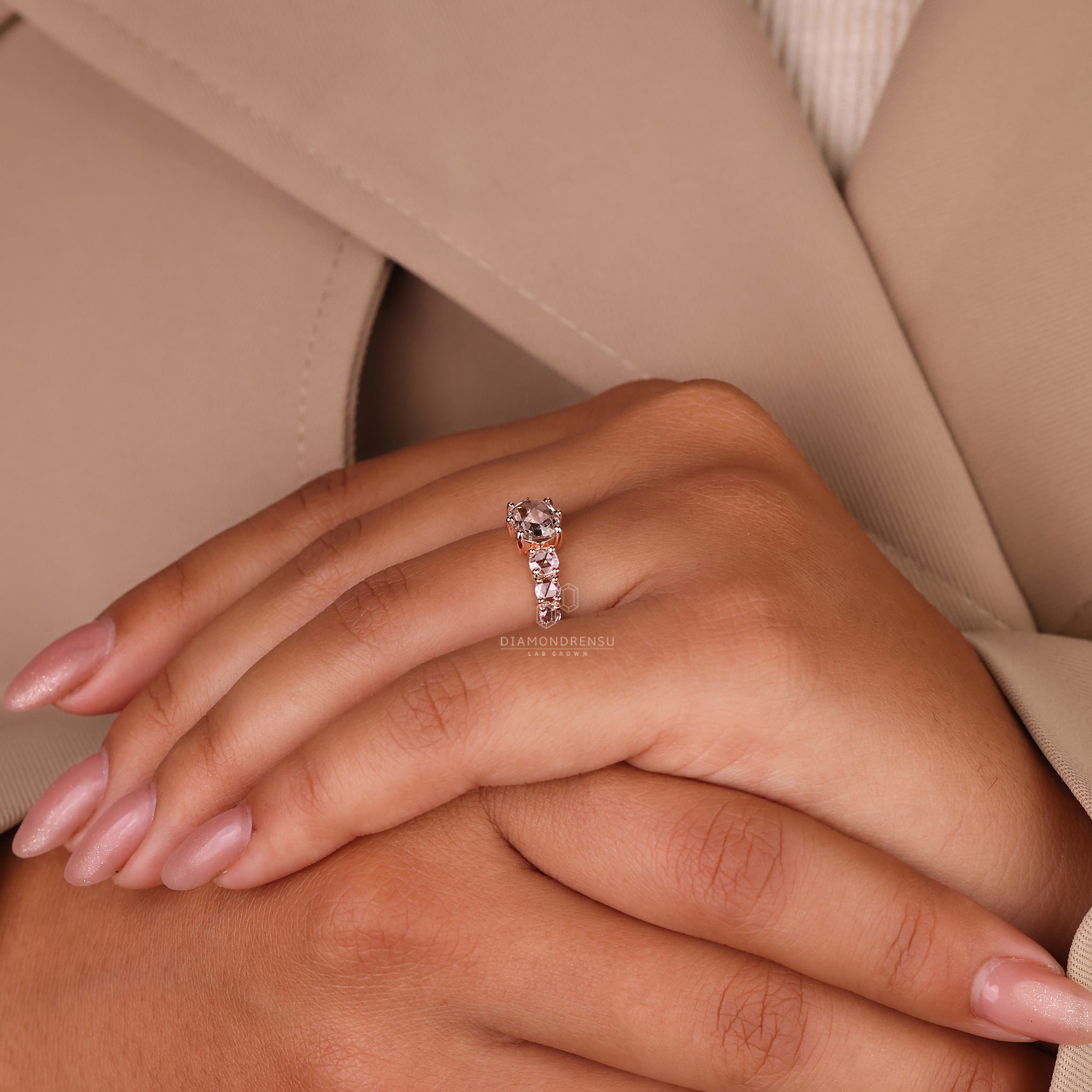 Tapered pave ring in custom engagement ring design
