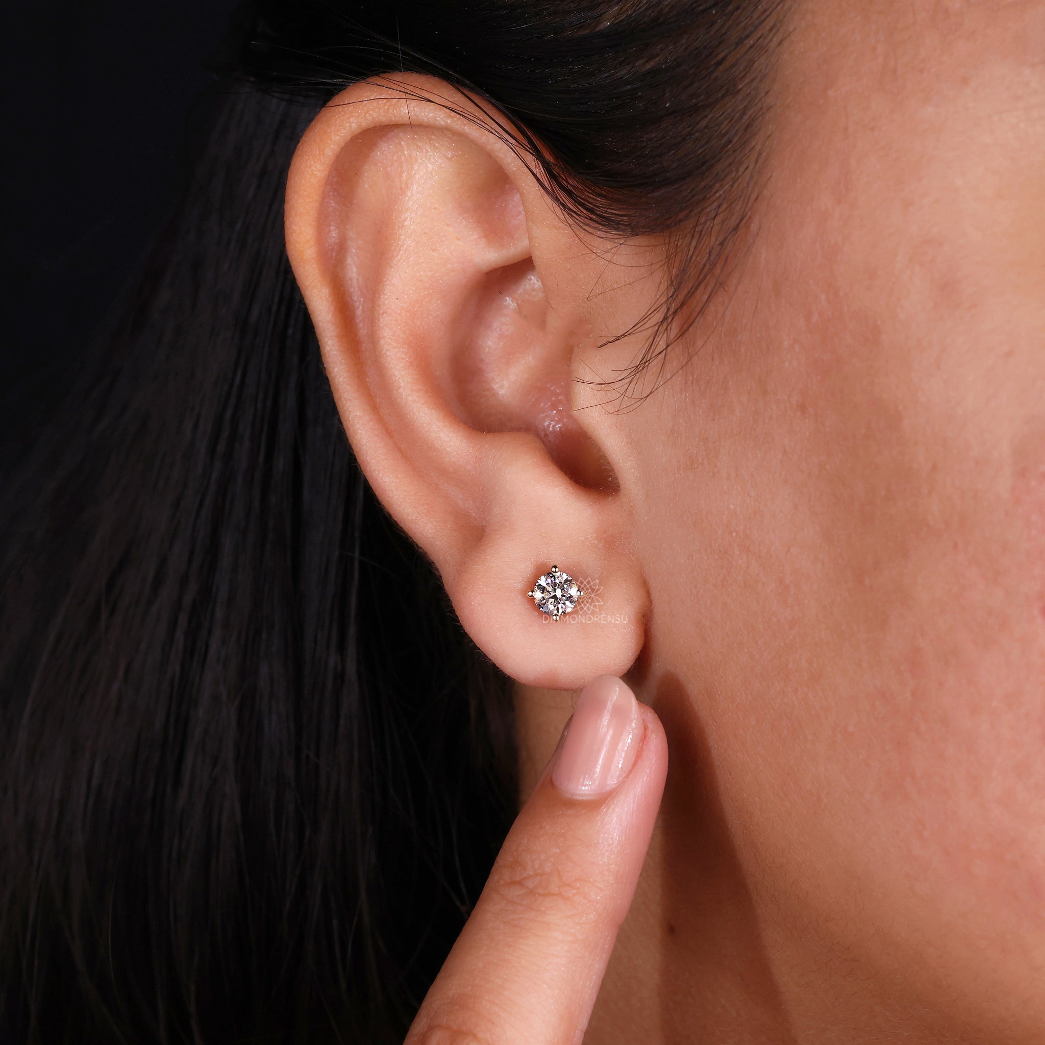 Handmade earrings from Diamondrensu UK with round diamond studs.