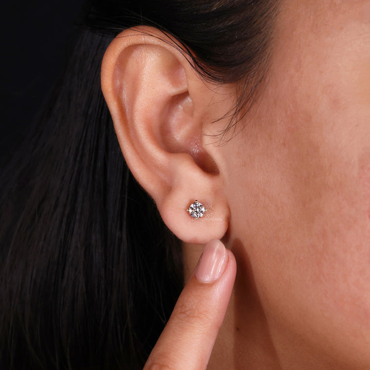 Handmade earrings from Diamondrensu UK with round diamond studs.