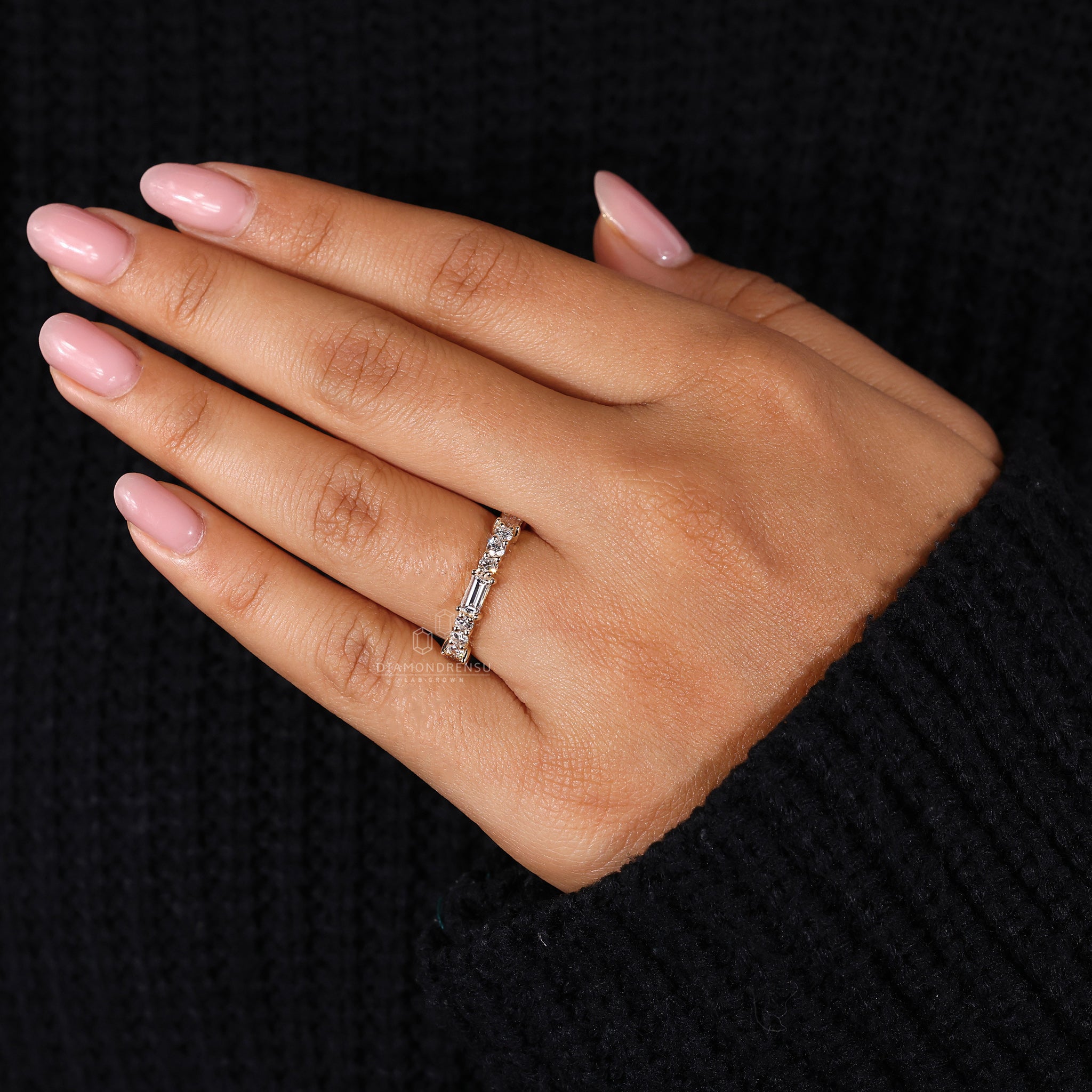 Baguette Diamond Band with half eternity design
