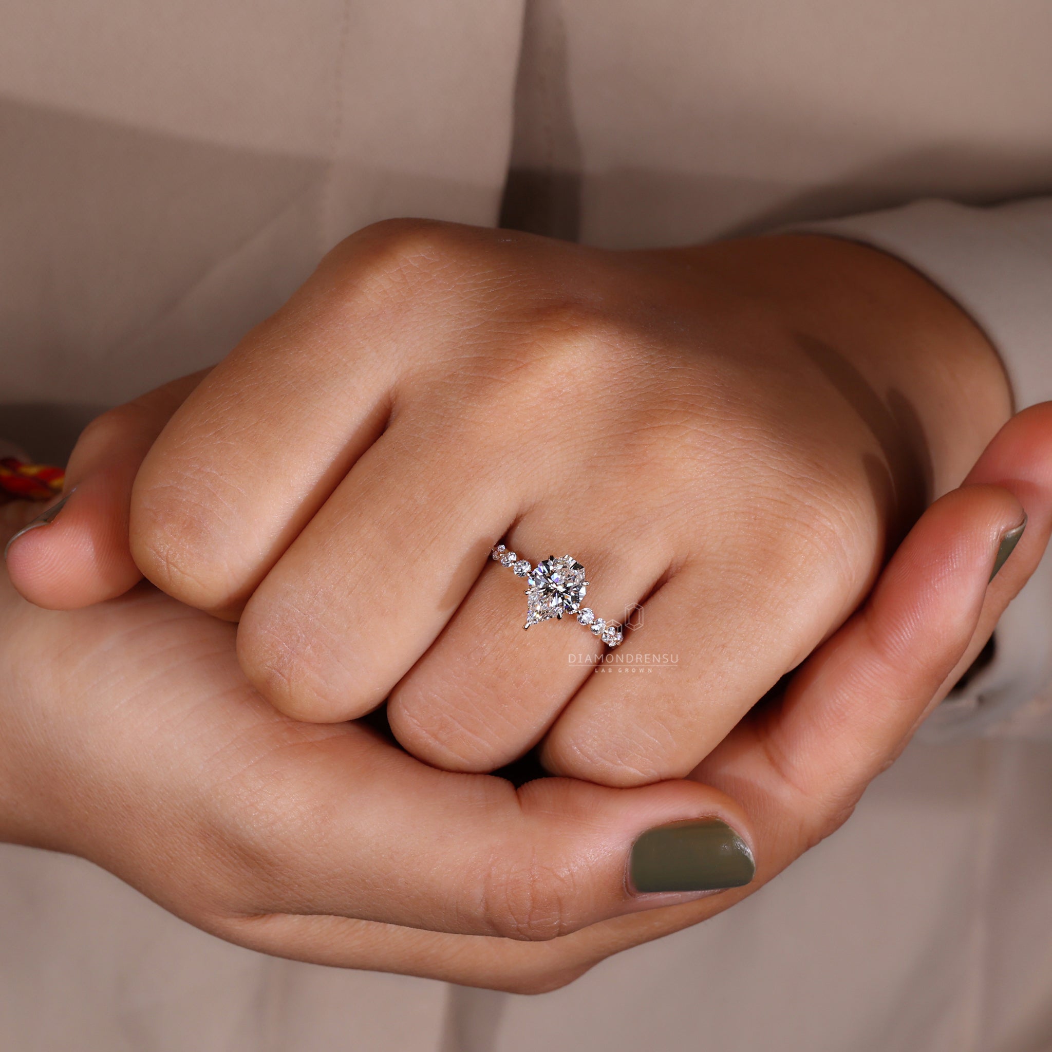 Lab grown diamond in a handcrafted pave setting ring.