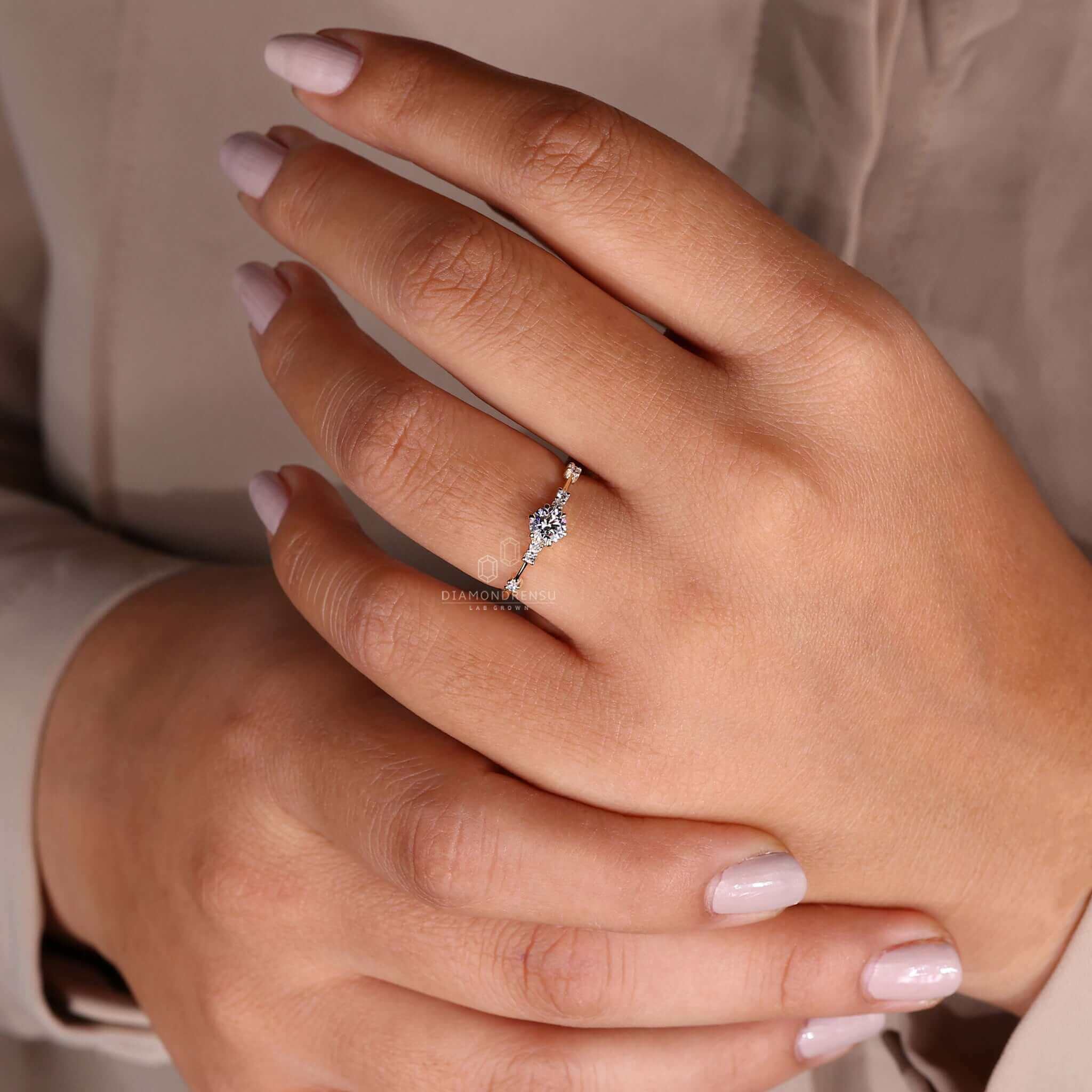 Handmade distance pave diamond ring with lab-grown diamonds for eco-friendly brilliance.