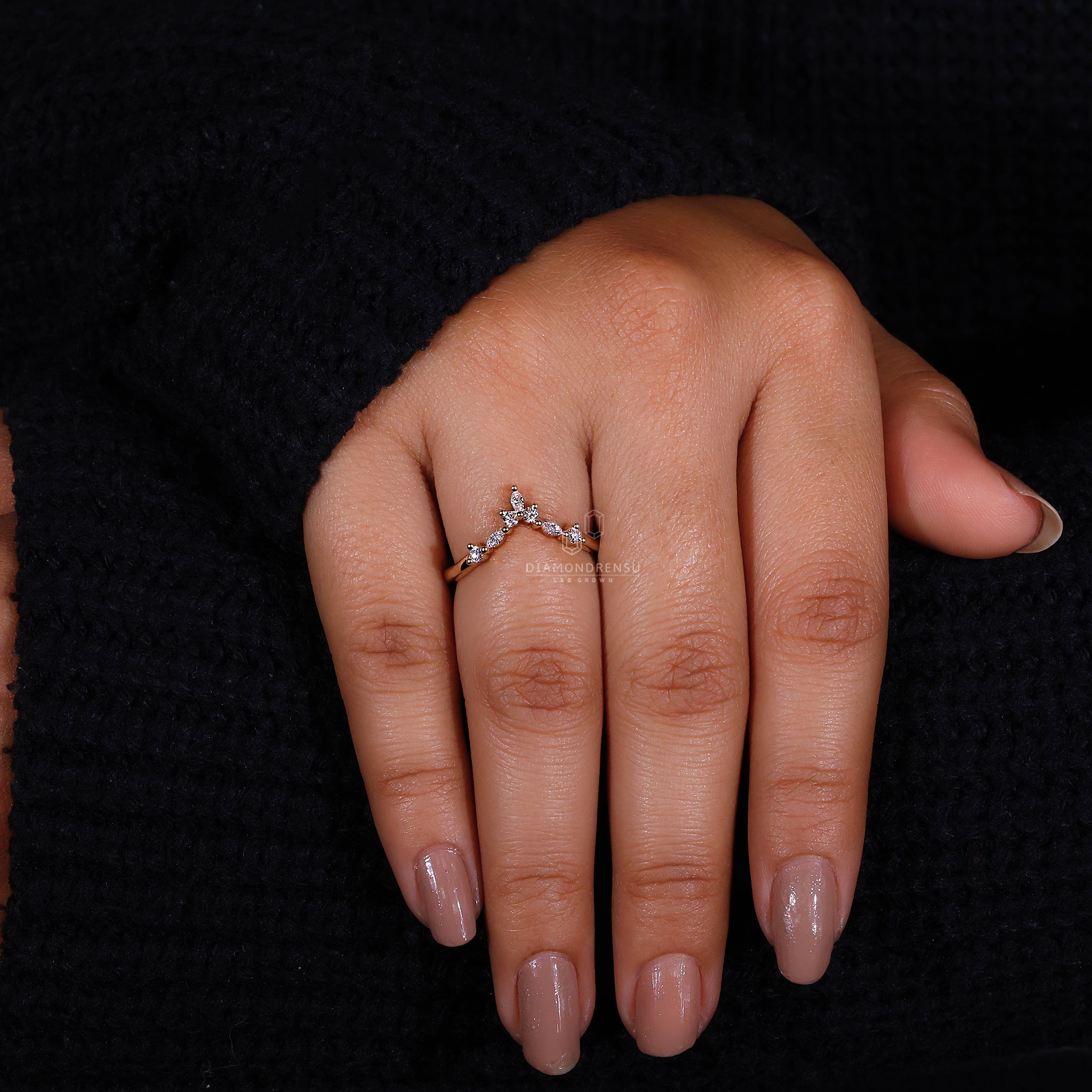 Marquise and round diamond wedding ring.
