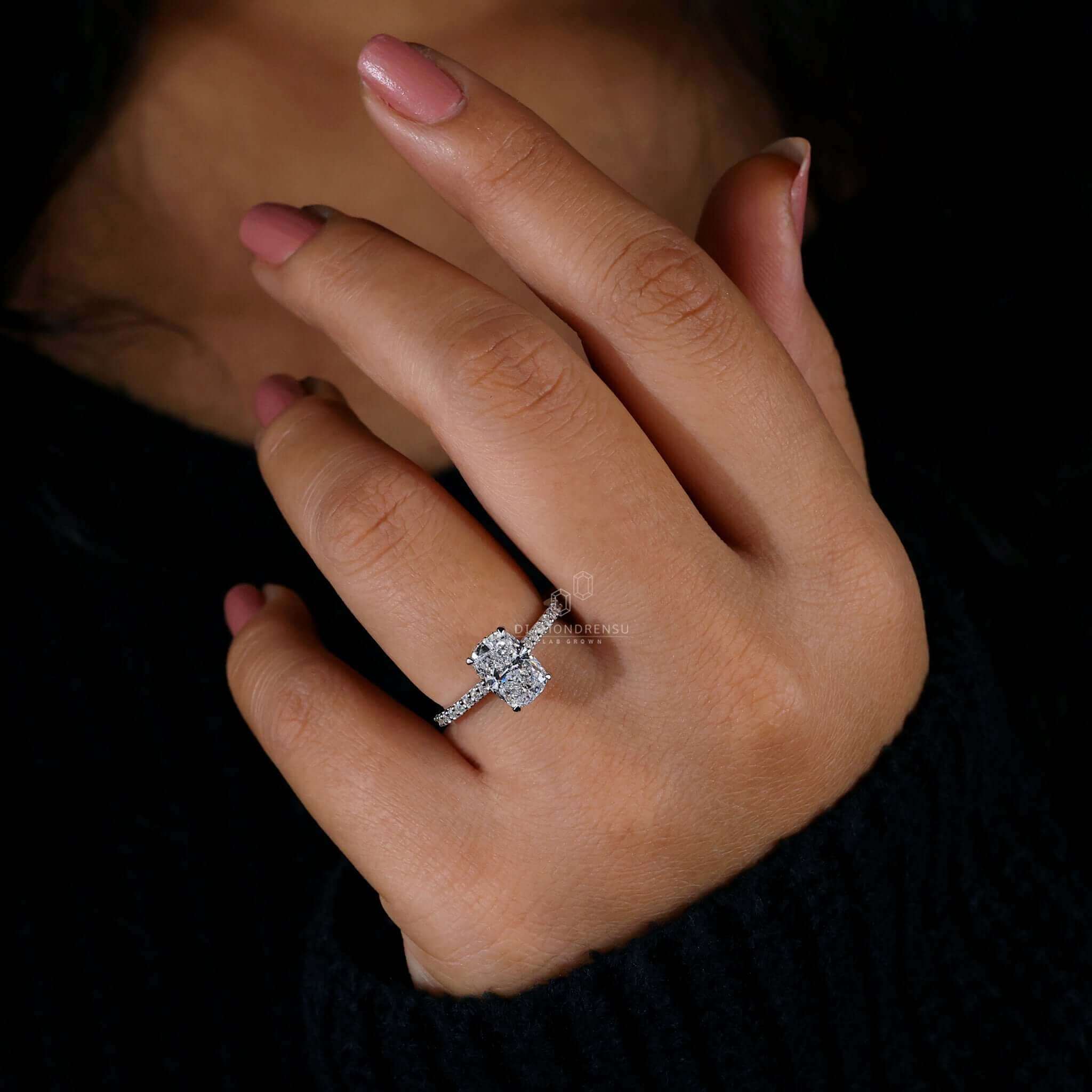 Pave ring with intricate claw prong engagement ring details for a modern look.