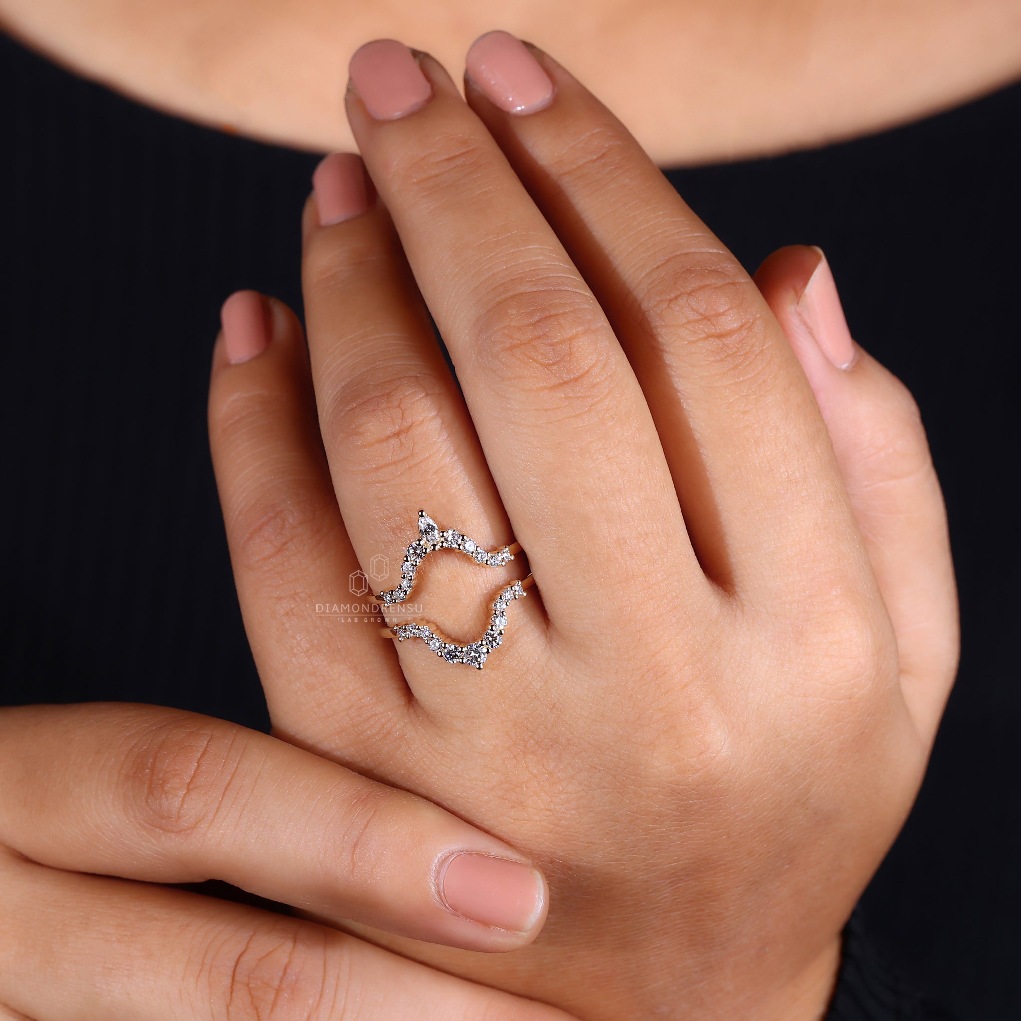 Diamond wrap wedding band for engagement ring.
