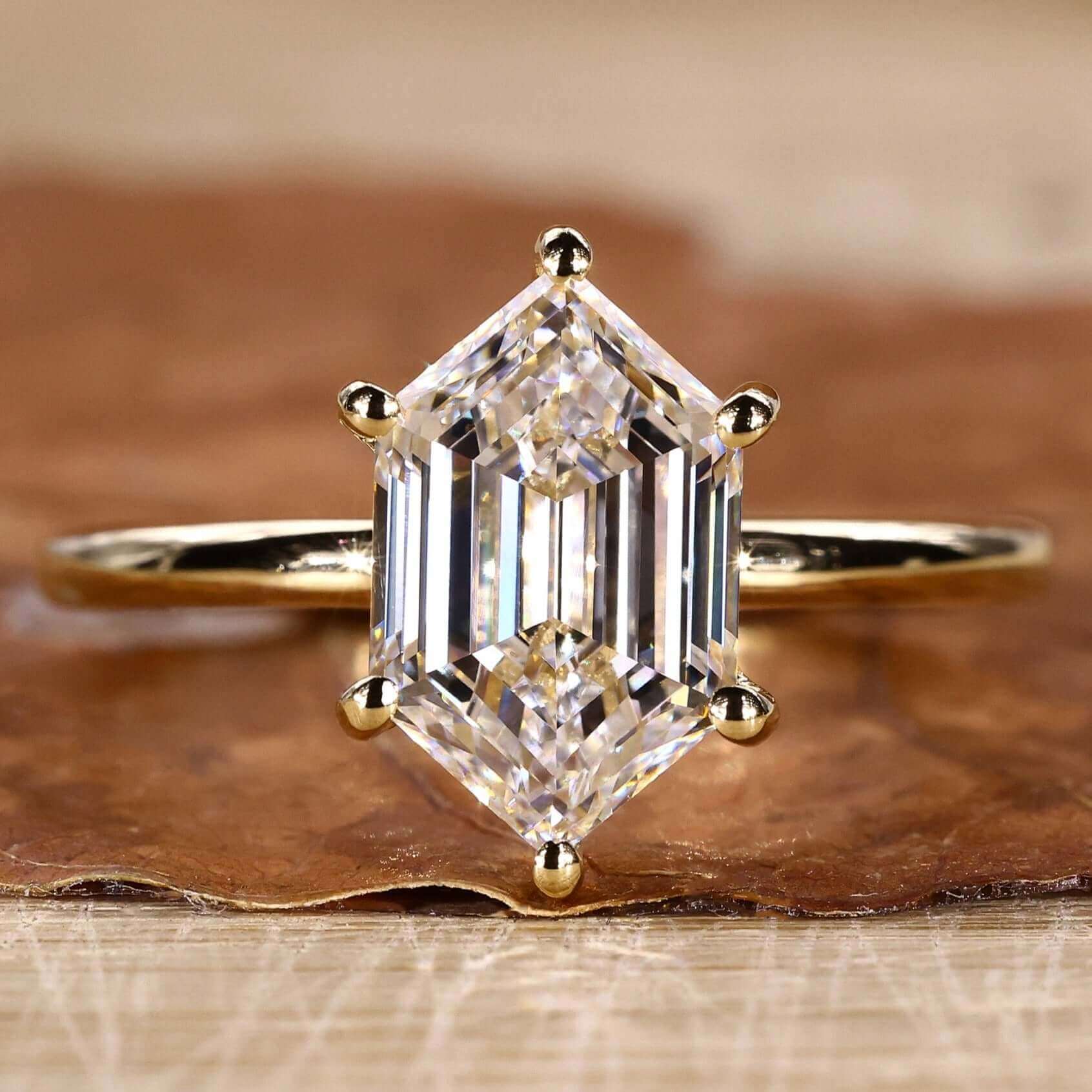 Hexagon engagement ring featuring a timeless design, perfect for proposals or special moments.