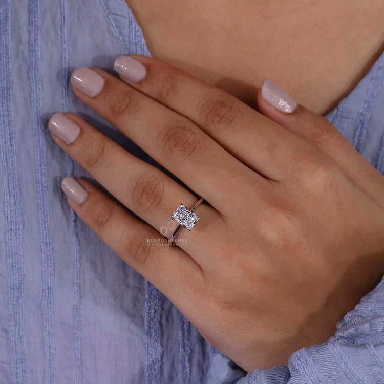 Diamond ring radiant with a handcrafted design, perfect for proposals.