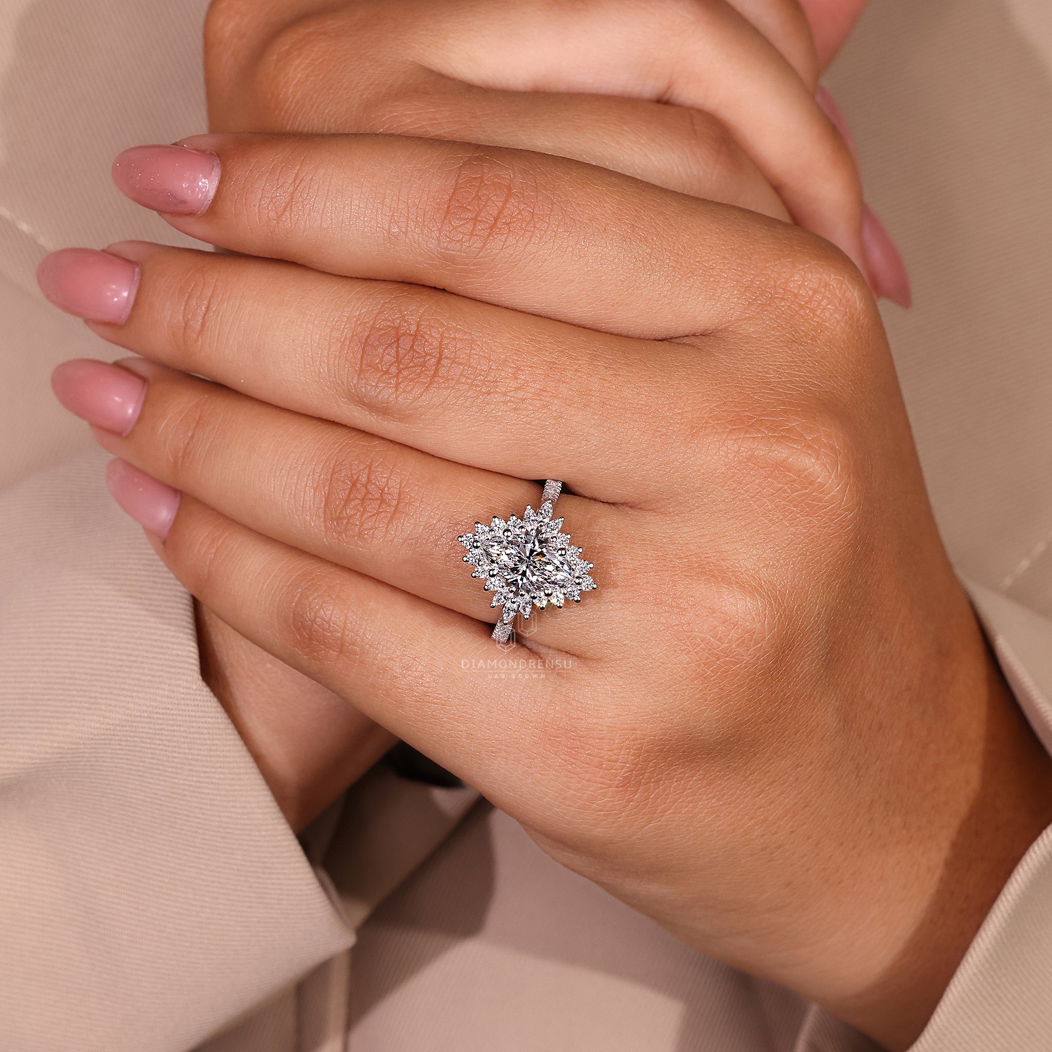 Handmade ring featuring lab grown diamond and IGI certification.
