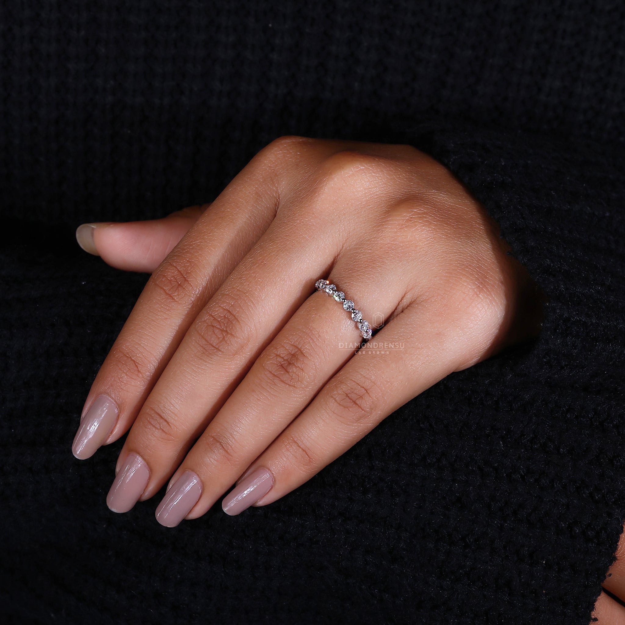 Handmade lab grown diamond wedding band UK.
