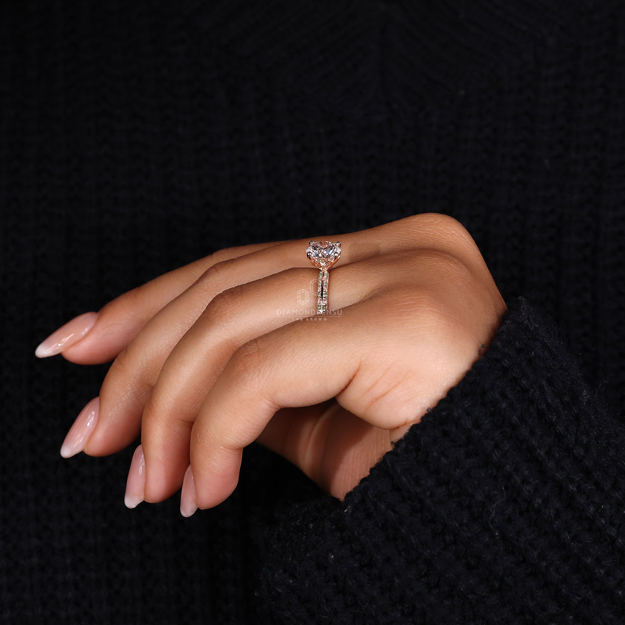 Knife edge pave setting ring in pave diamond ring design
