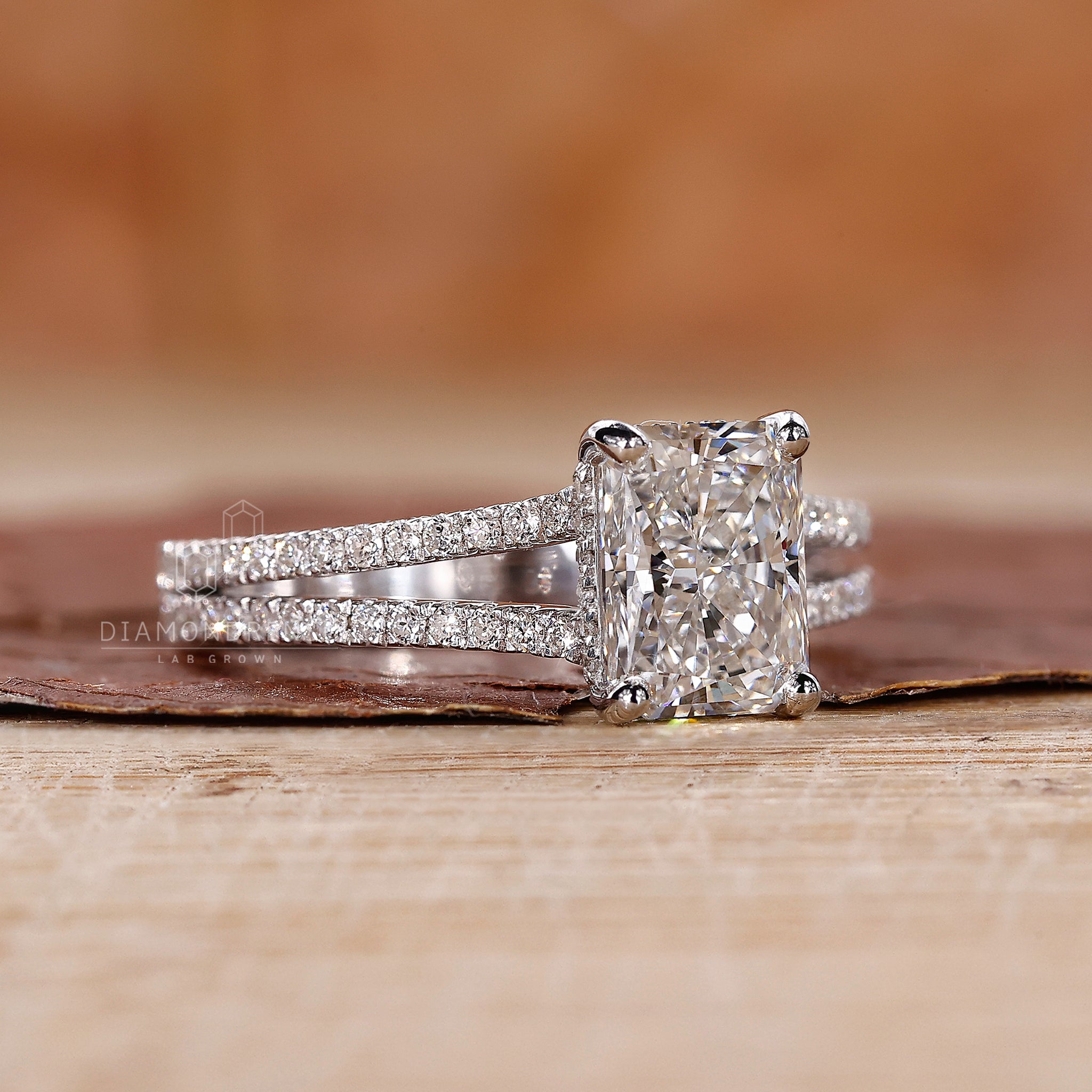 White gold engagement ring with a 4 prong setting.
