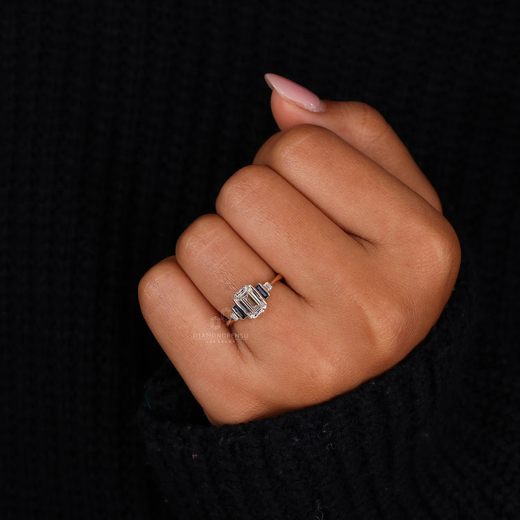 Bezel setting ring with baguette diamond ring
