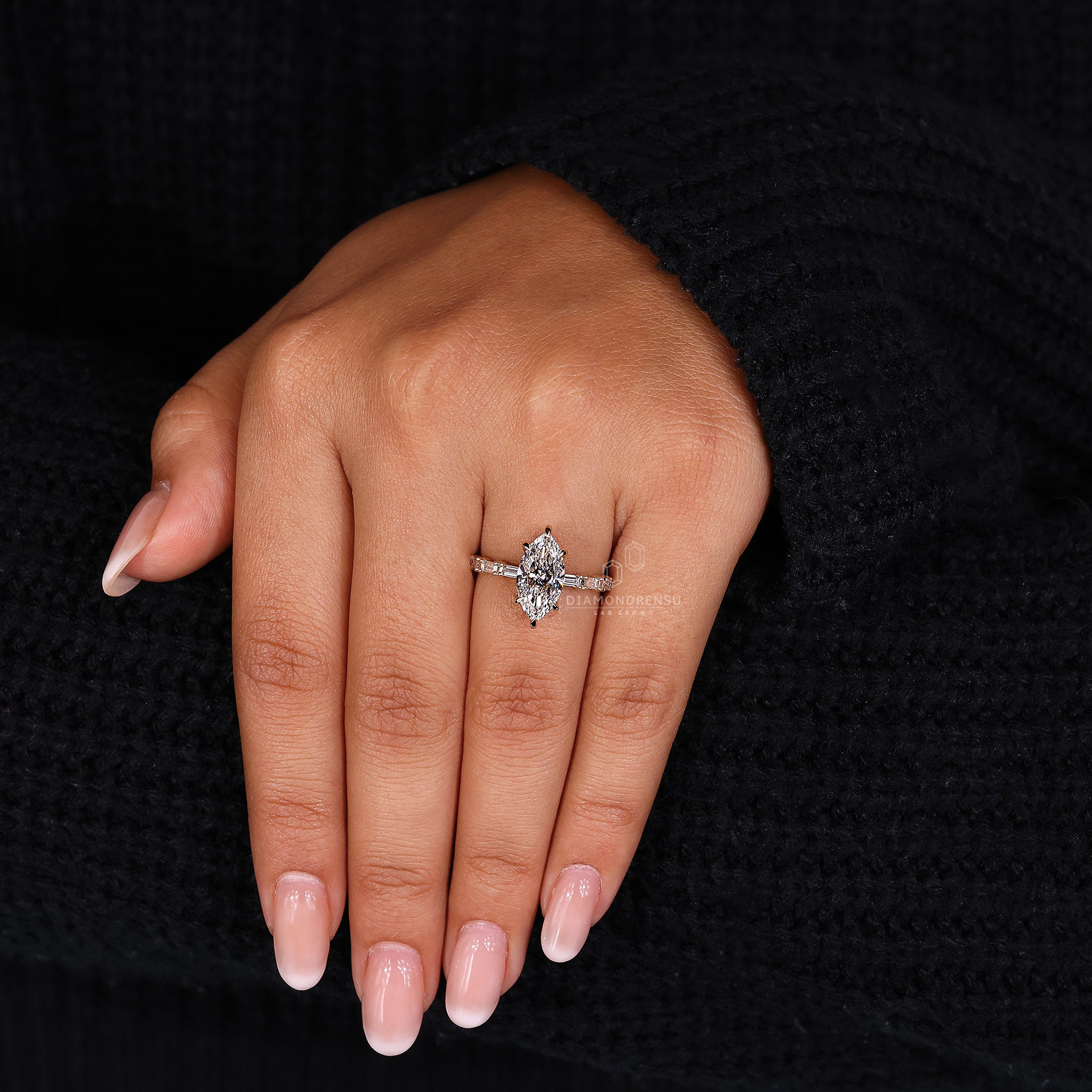 Baguette diamond ring crafted in yellow gold ring style.
