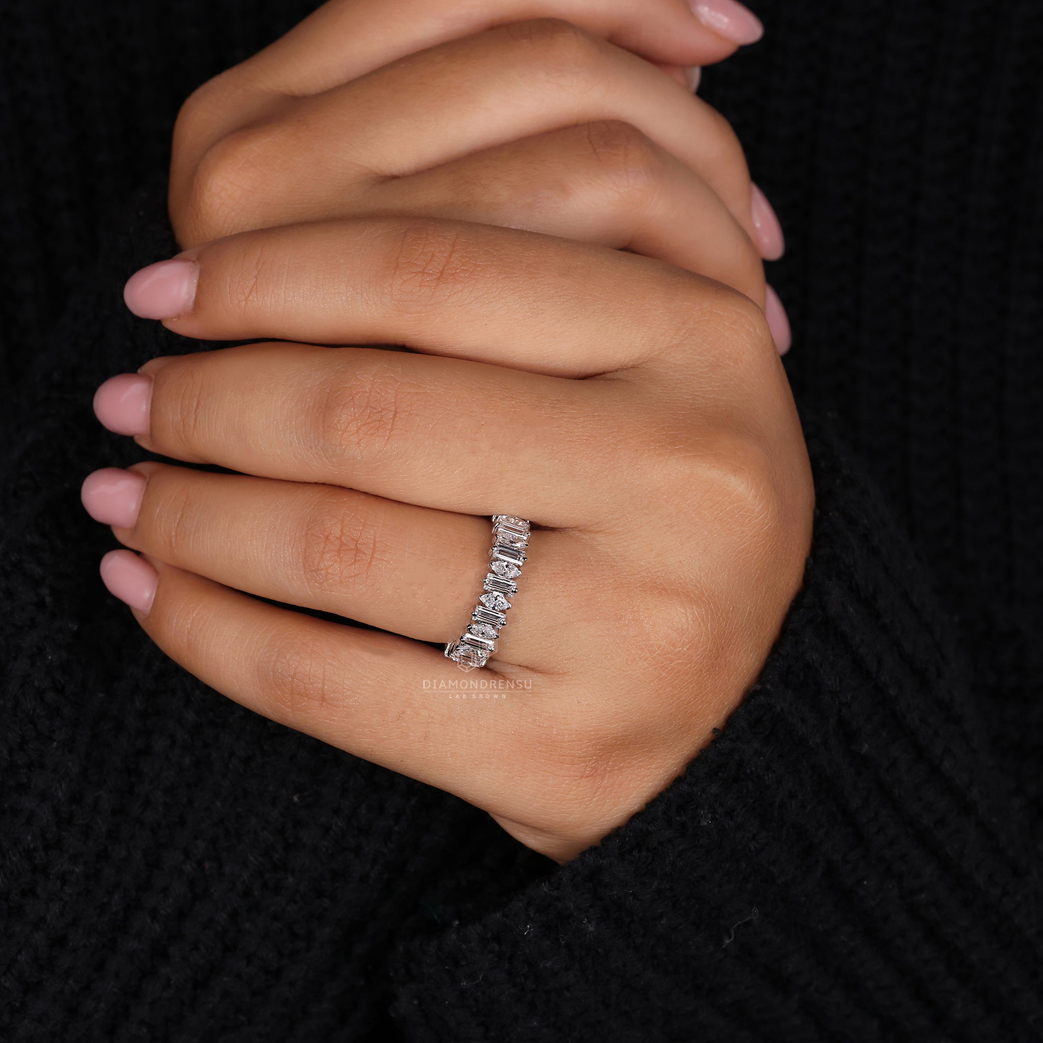 Handmade white gold diamond wedding band.
