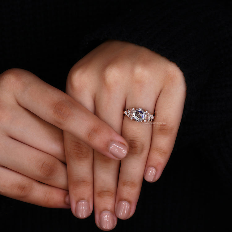 Lab Grown Diamond set in rose gold engagement ring.
