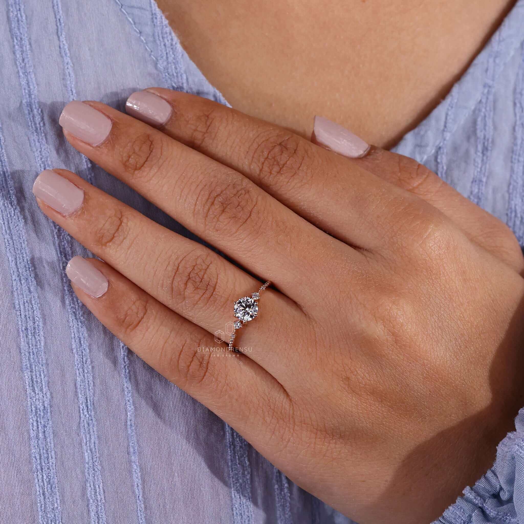 Round ring diamond crafted with a 4 prong engagement ring design and a Lab Grown Diamond for sustainable elegance.