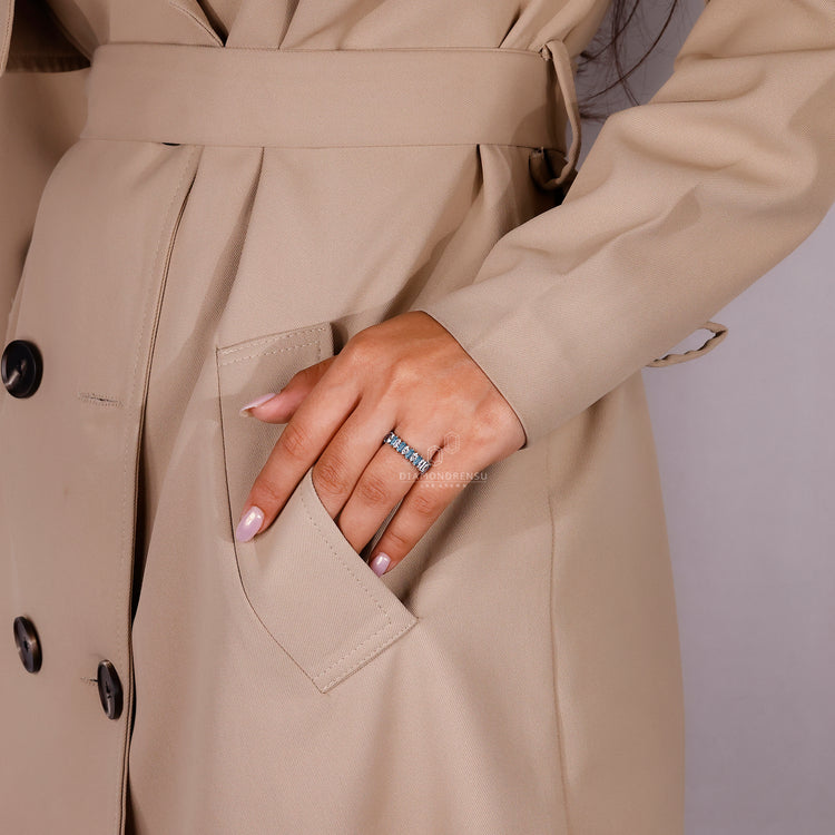 Lab Grown Diamond wedding band crafted in white gold with unique stone cuts.