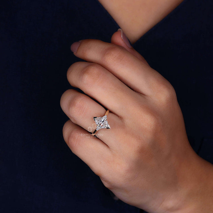 V shaped prong setting delivering an elegant and unique style.