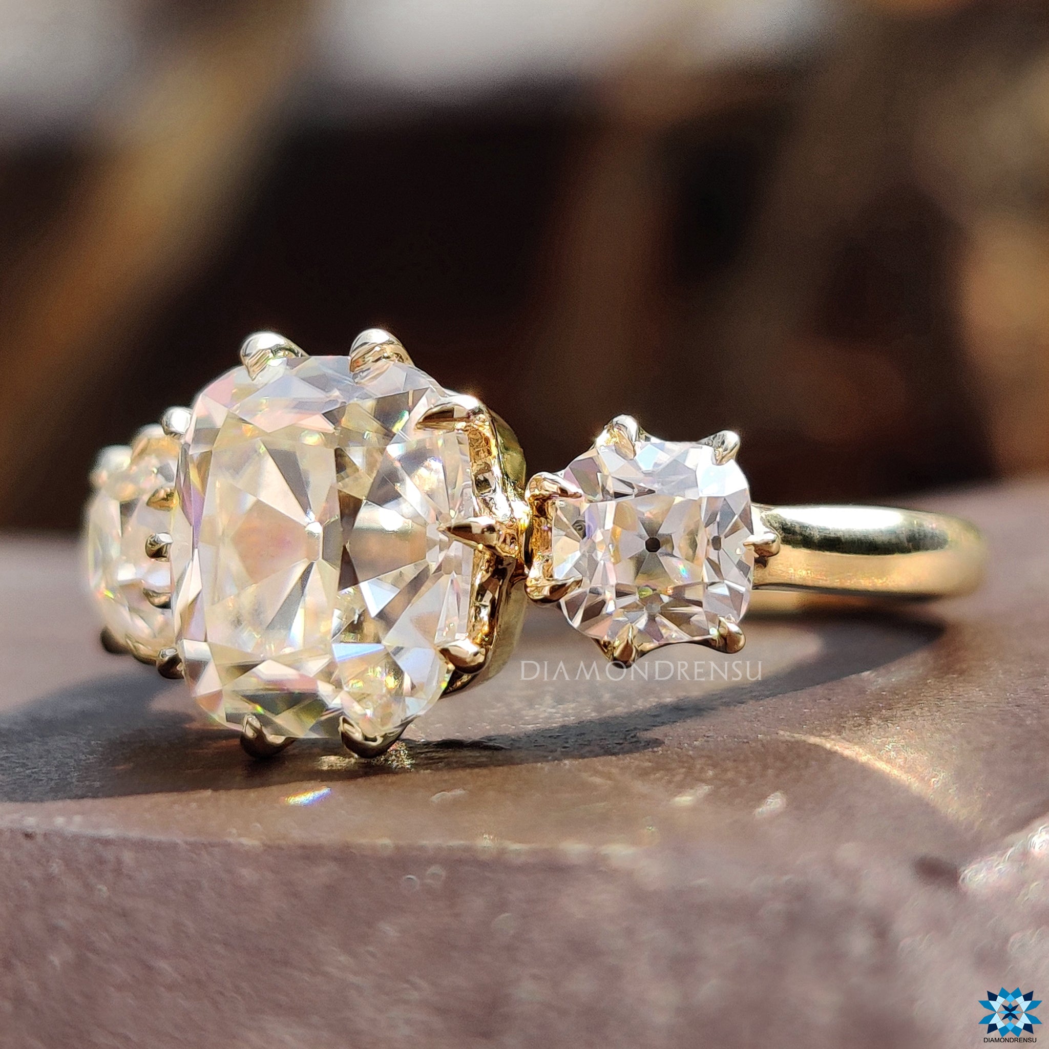 Cushion Old Mine Cut Ring in custom engagement ring style
