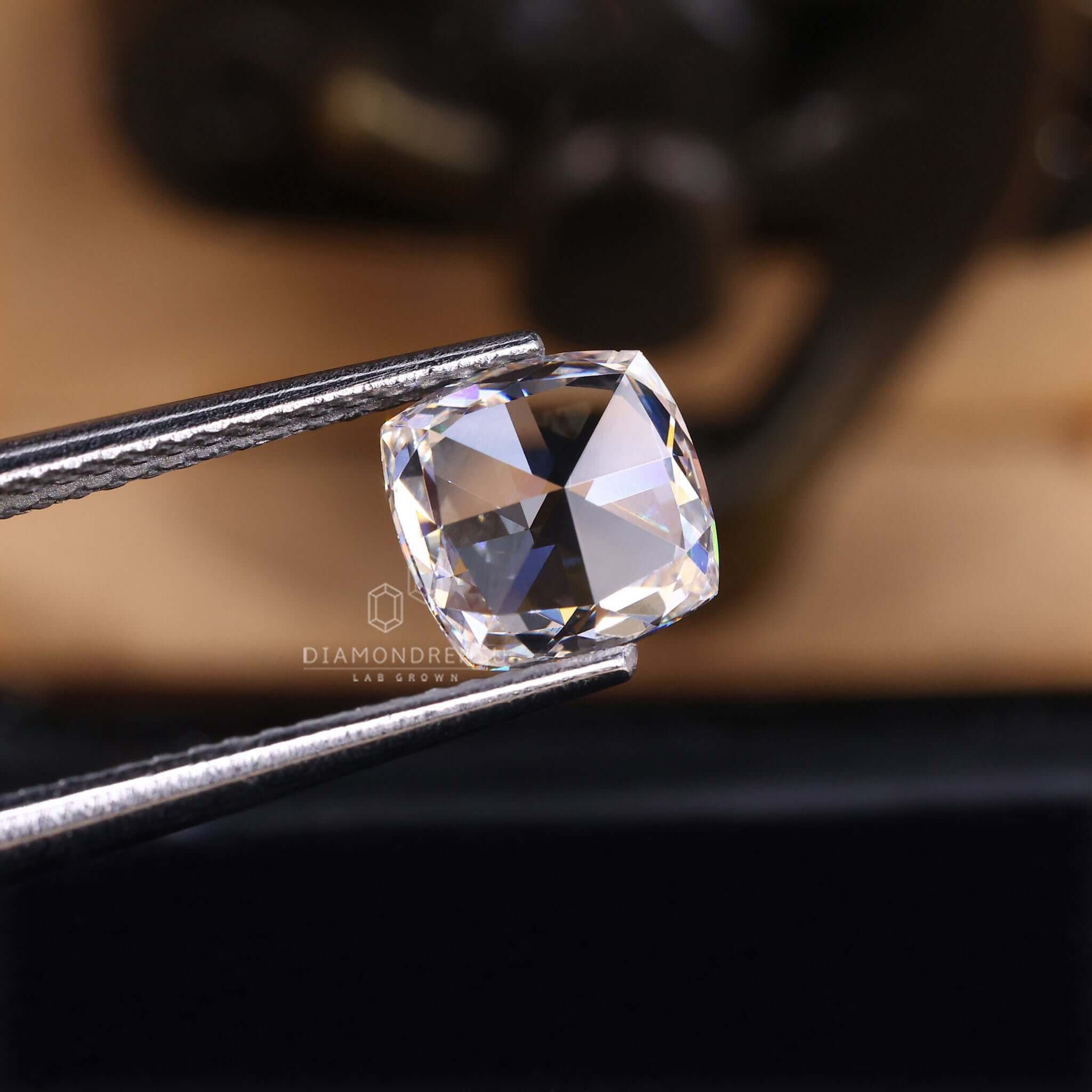 Dimon Add Square Cushion Rose Cut Lab Grown Diamond for Engagement Ring