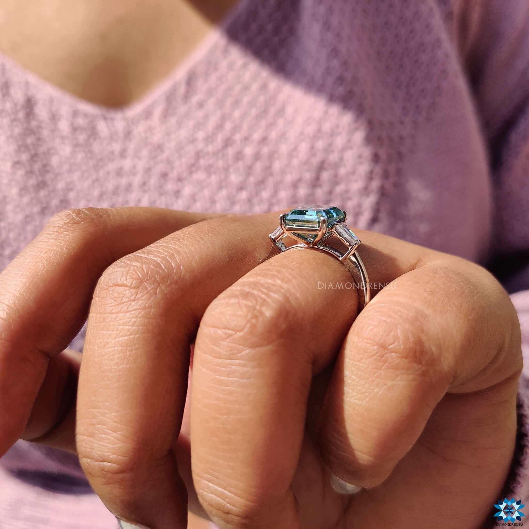 cyan blue emerald moissanite