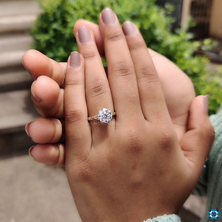 Diamondrensu UK yellow gold octagon moissanite ring.
