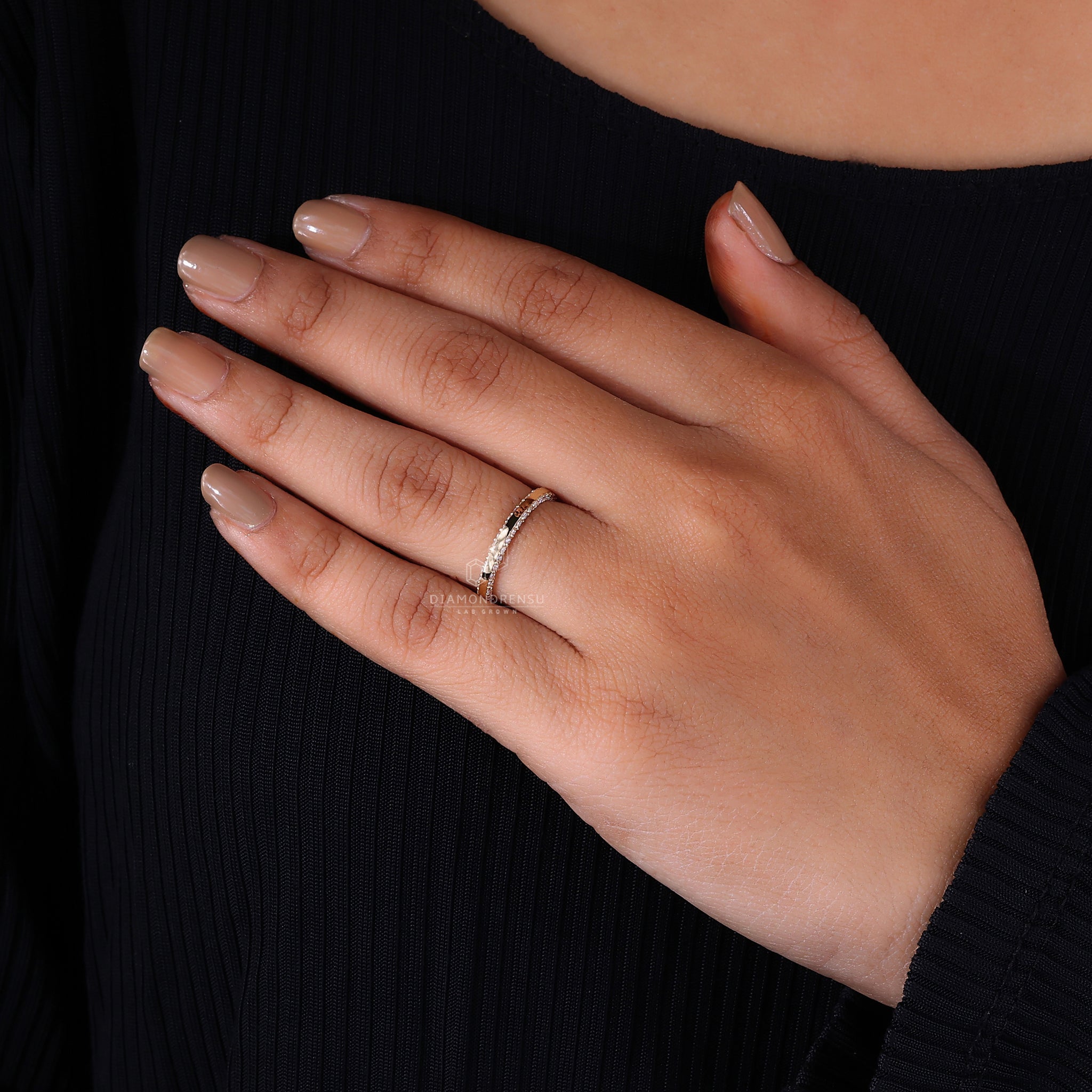 Handmade round diamond wedding band.
