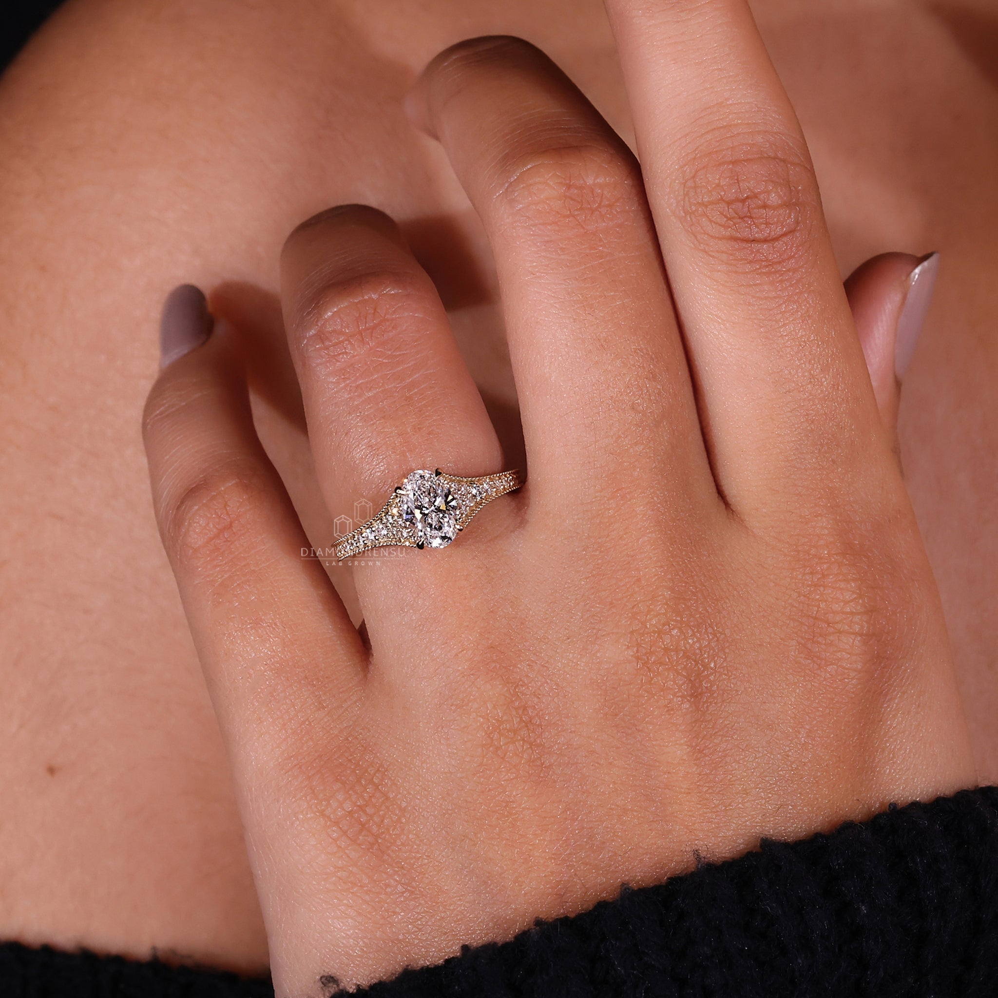 Vintage Ring with a unique design, featuring a Lab Grown Diamond.