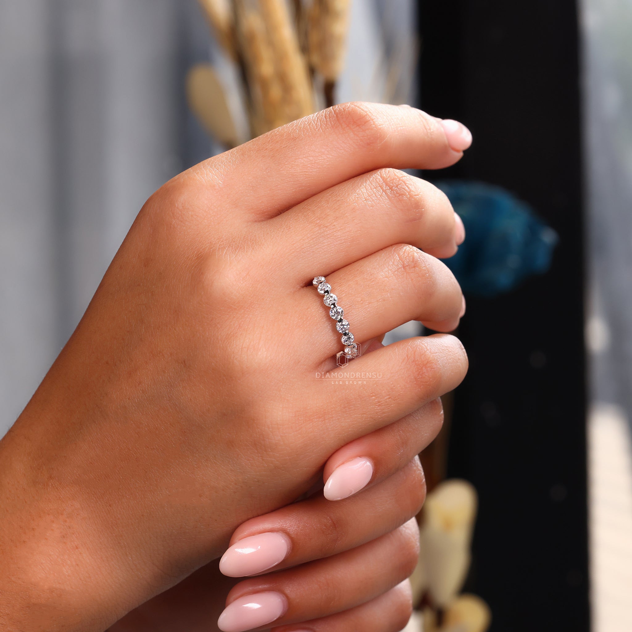 Half Eternity Wedding band with round diamond
