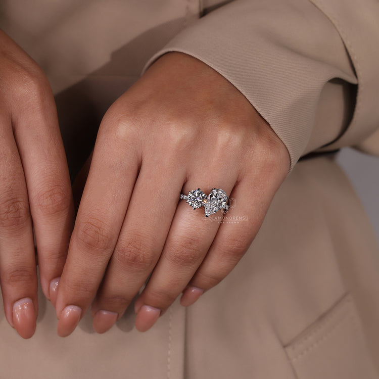 V shaped prong ring for engagement with custom diamond setting.
