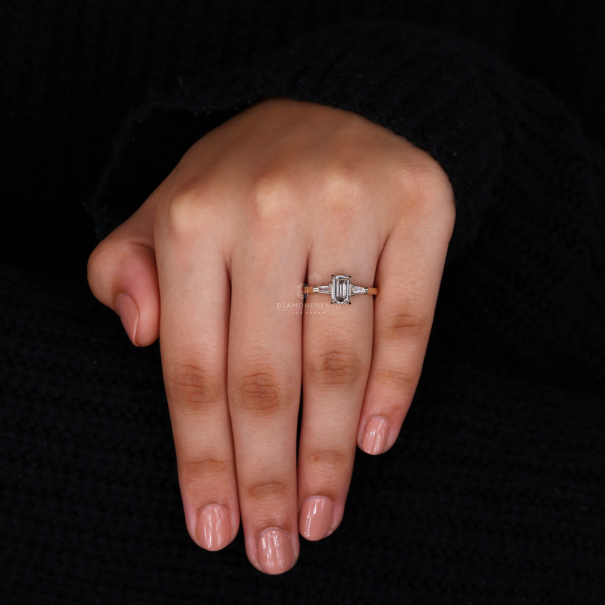 Buy engagement ring with 3 diamond setting and 4 claw prong in London UK.
