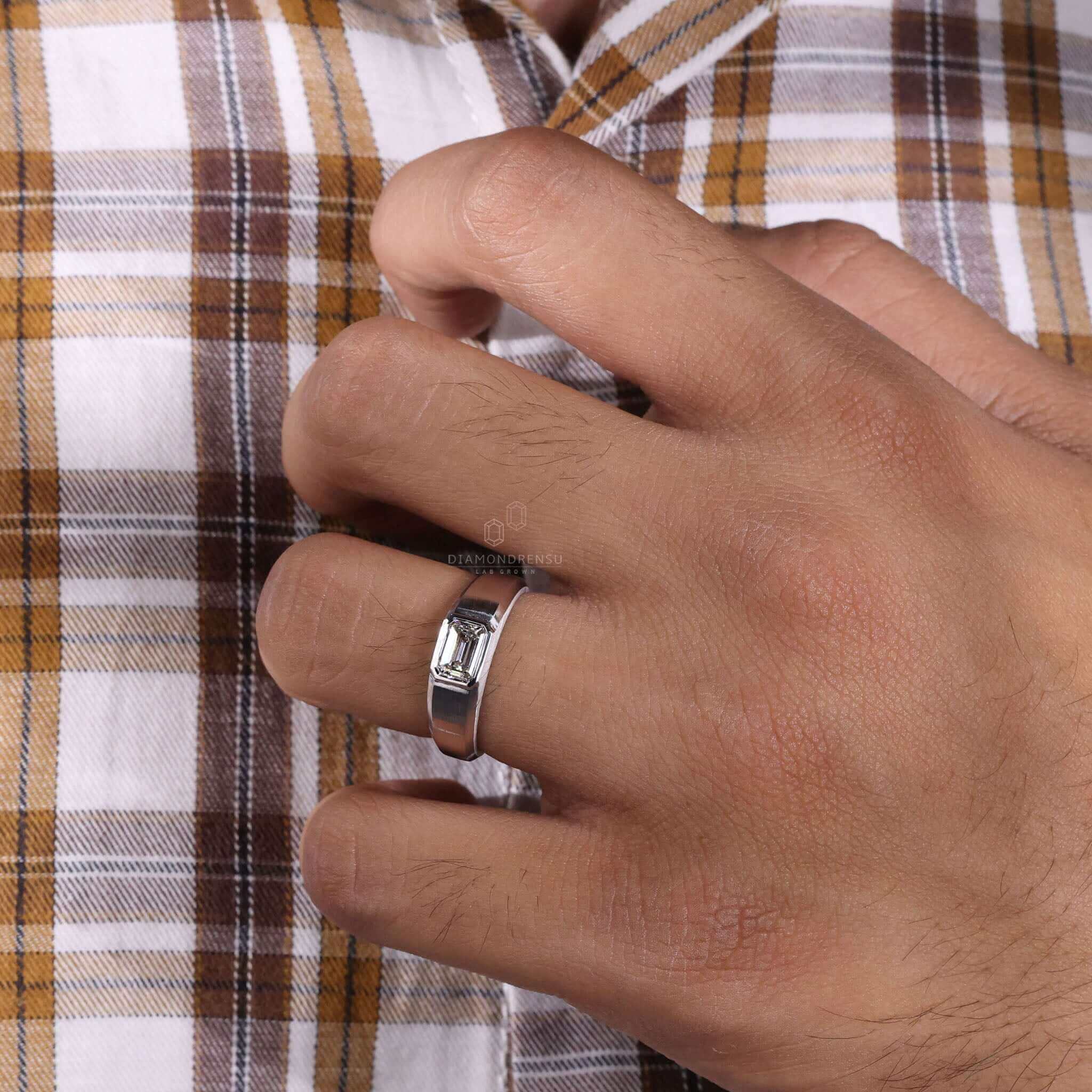 Mens diamond ring featuring an emerald cut ring and a stunning handmade jewelry finish for timeless elegance.