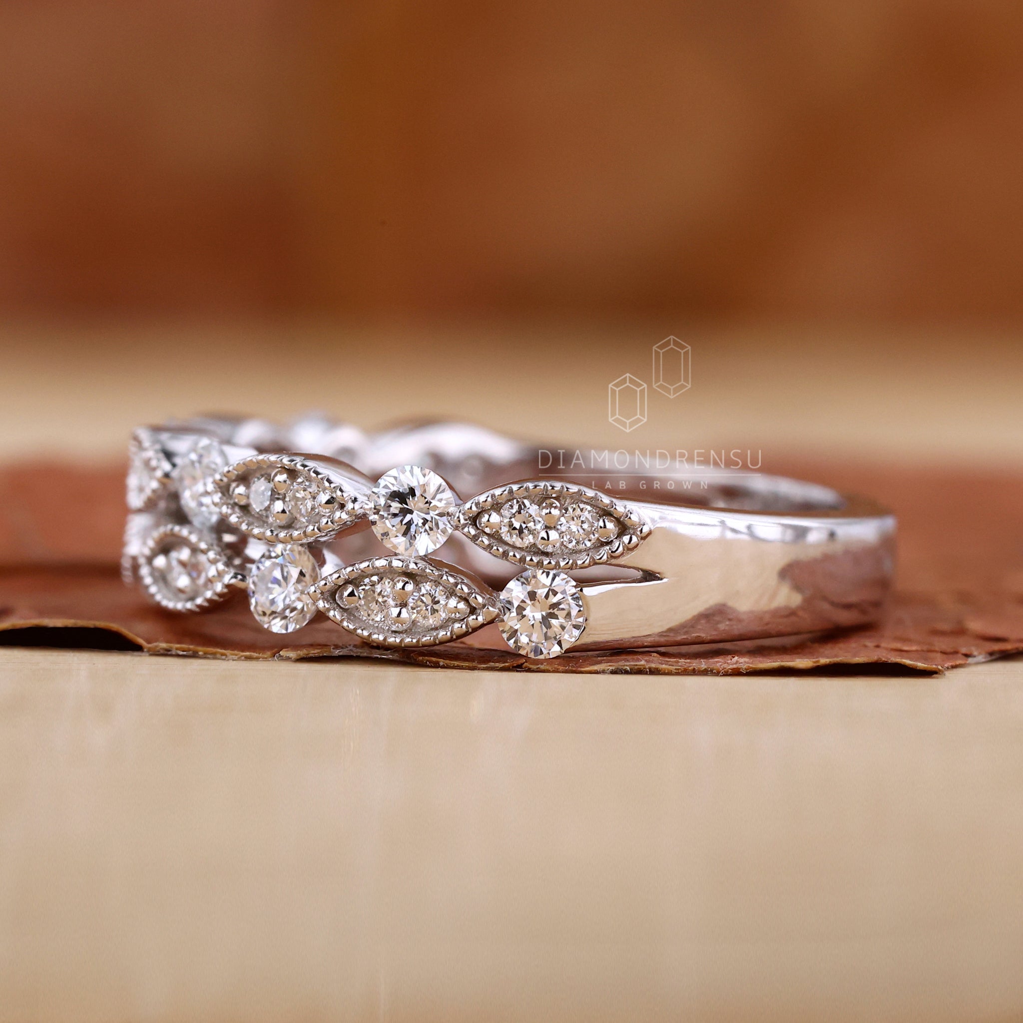 Double row diamond eternity band with milgrain details
