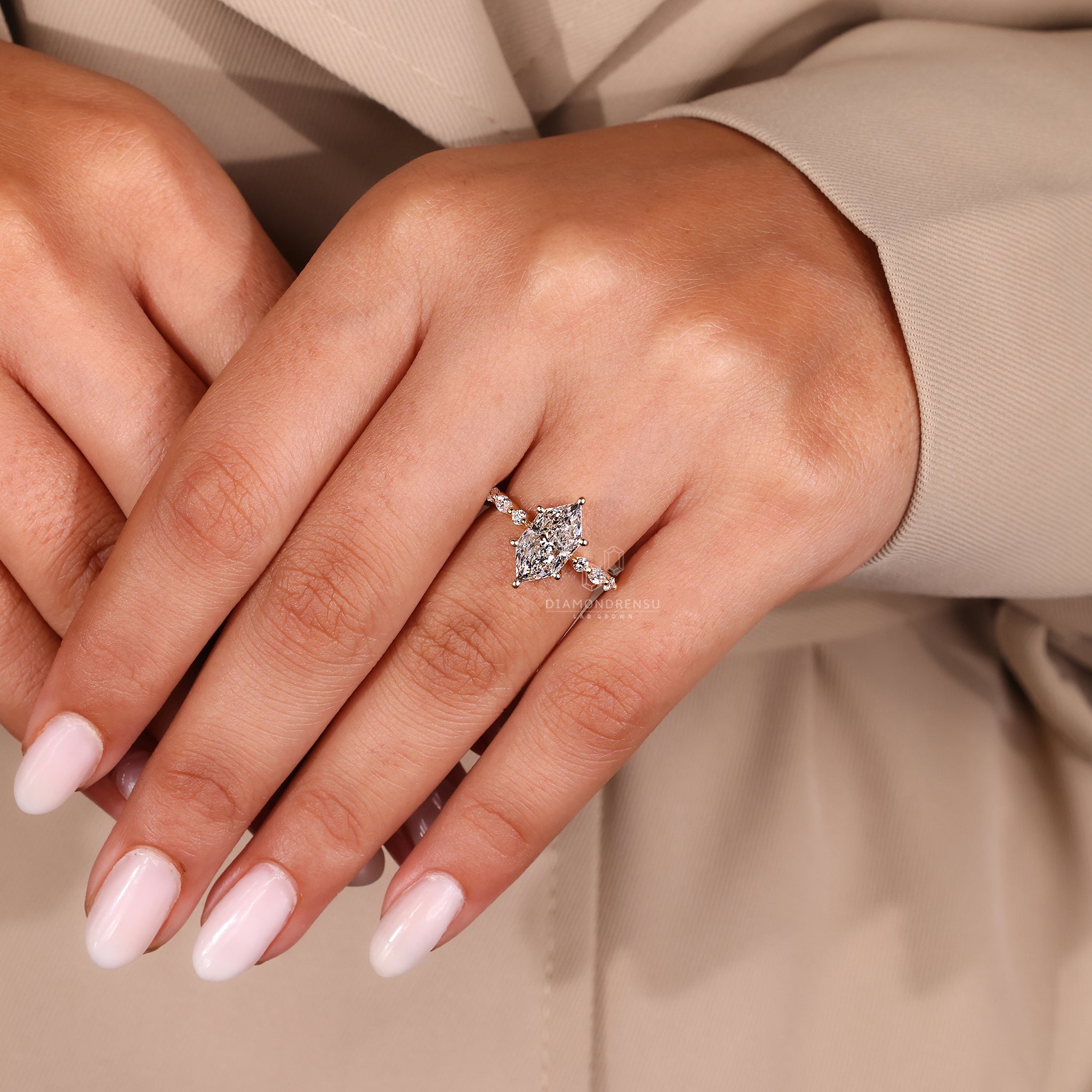 Yellow gold engagement ring with 6 prong setting.
