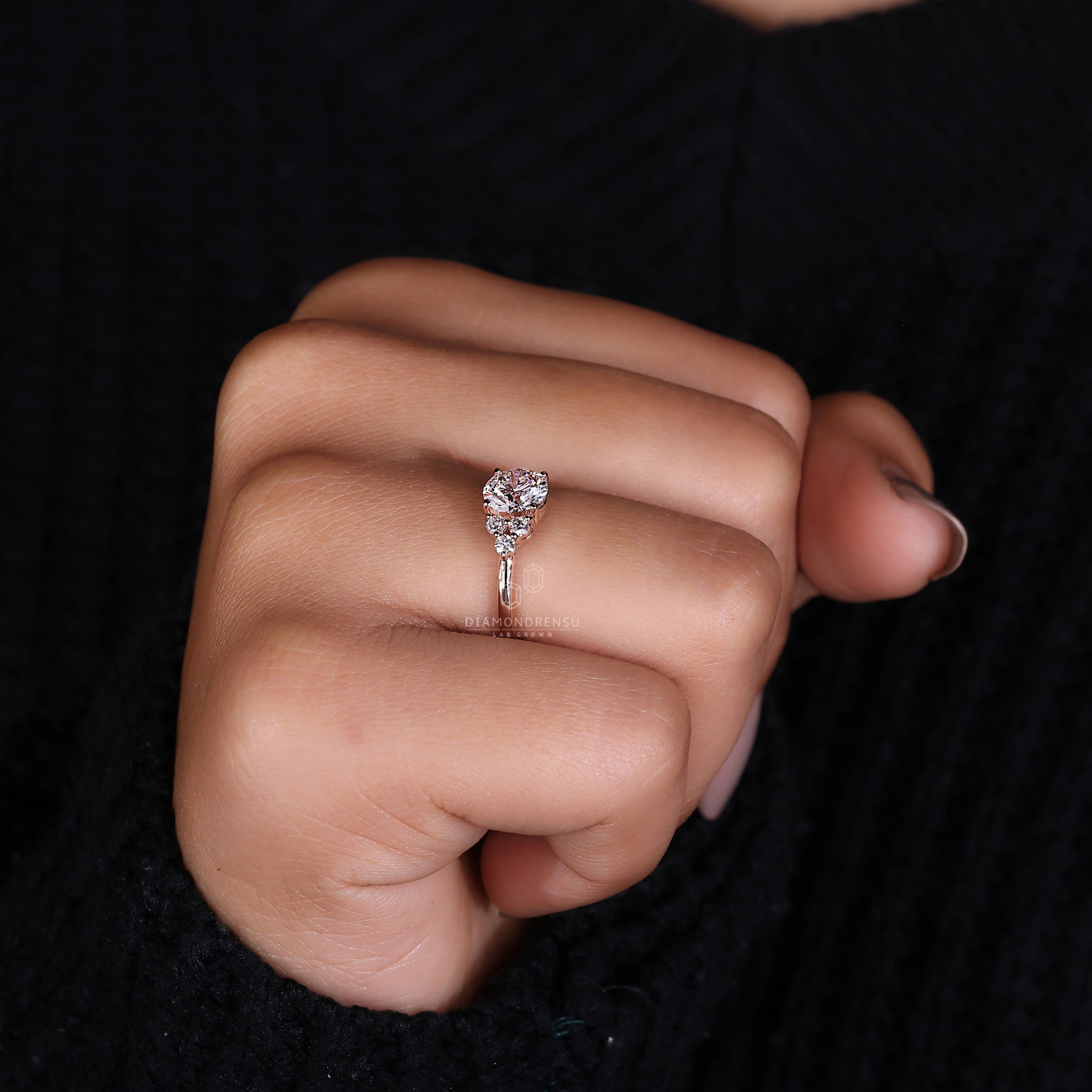 Handmade jewellery with a round brilliant cut diamond ring.
