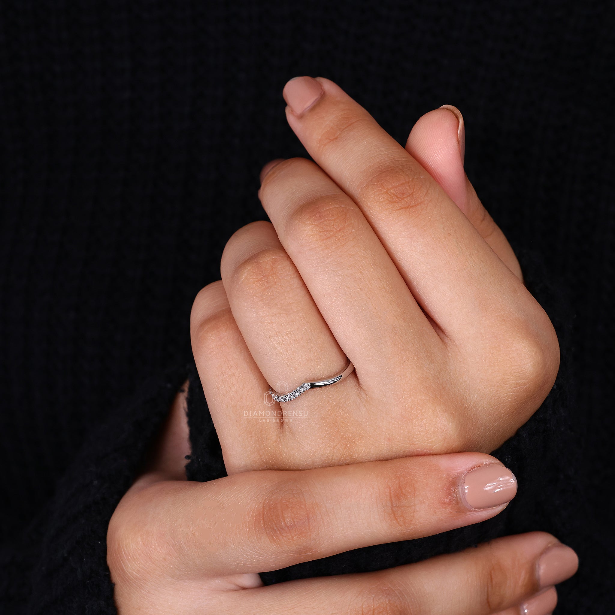 Chevron Wedding Band with round diamond
