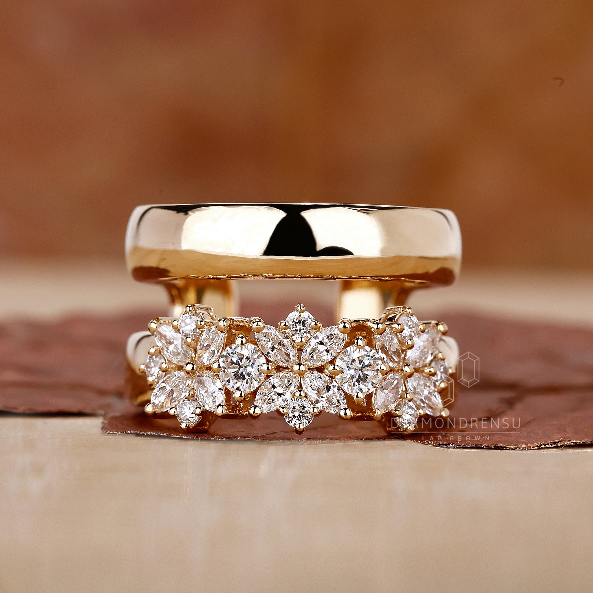 Unique diamond ring crafted in yellow gold ring.
