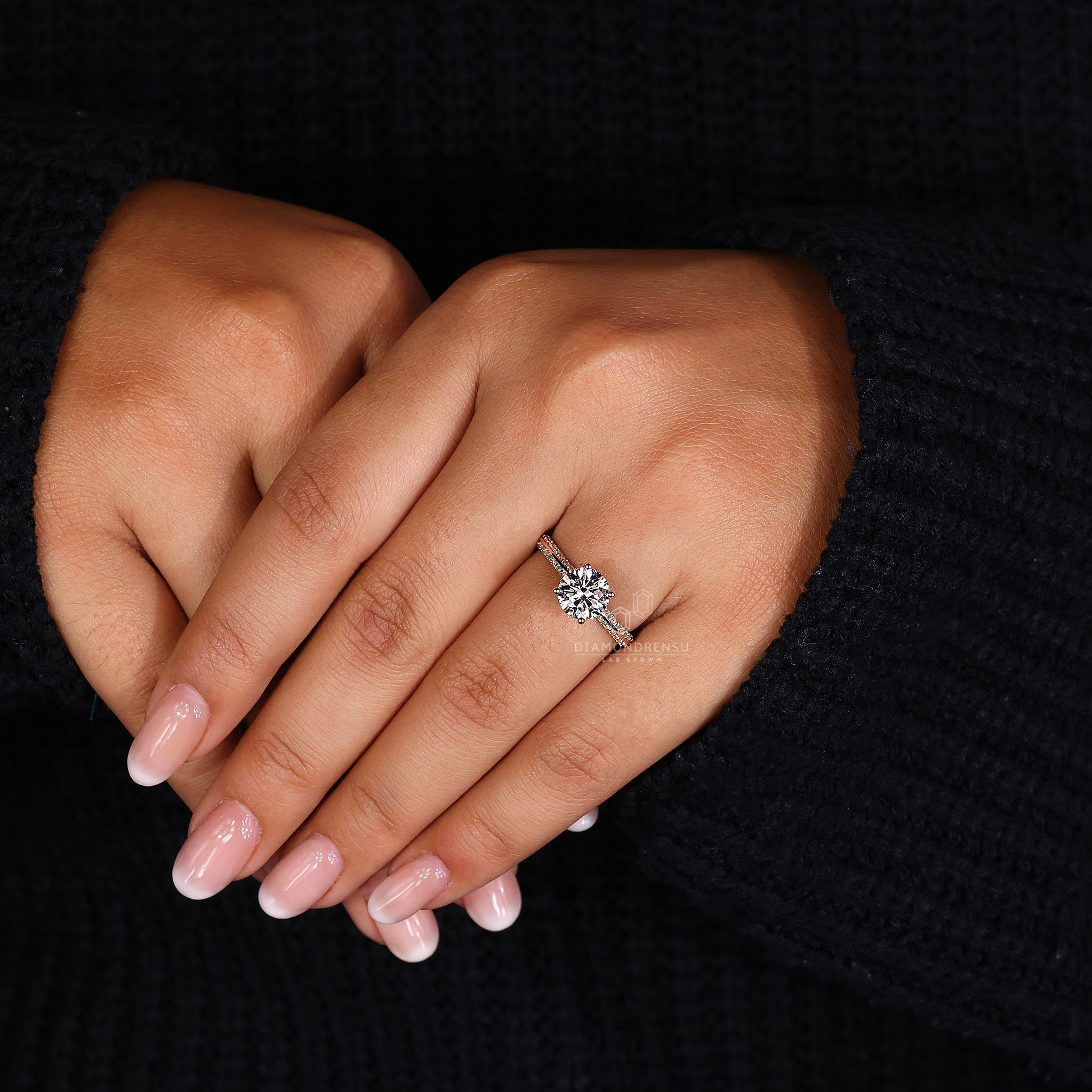 Rose gold ring jewellery in pave band engagement ring style
