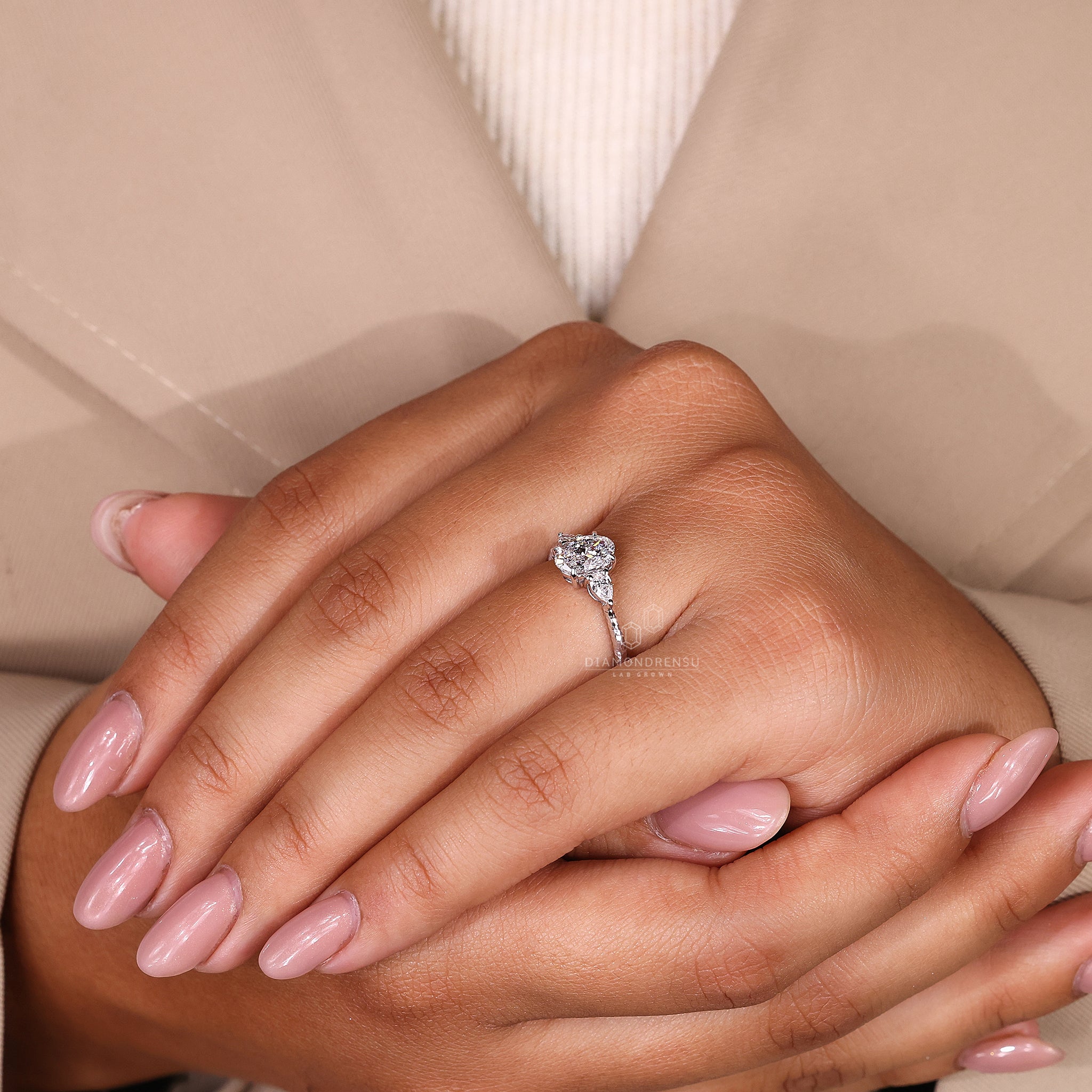 IGI certified 3 Stone Diamond Engagement Ring in white gold ring.
