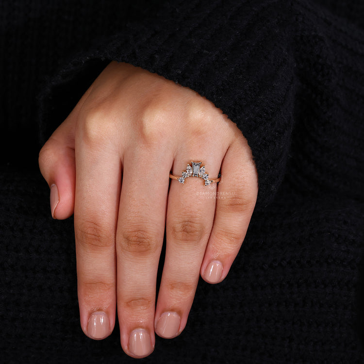 Crown wedding band in marquise shape
