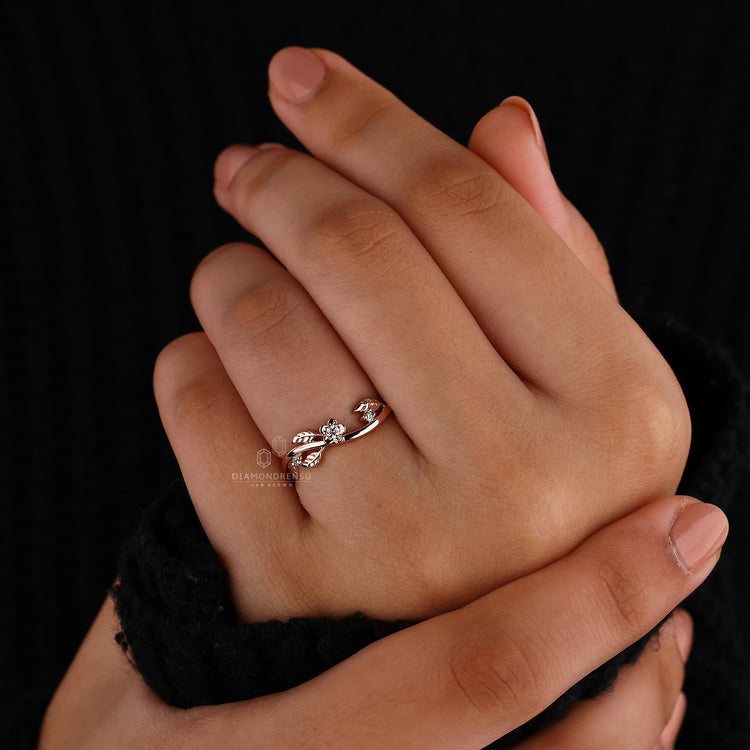 Leaf diamond wedding band designed with lab grown diamonds.