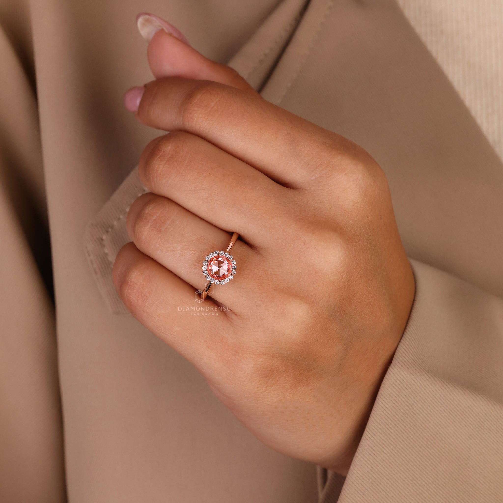 Rose cut diamond ring with custom engagement ring
