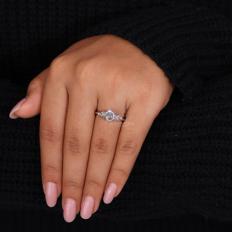 UK engagement ring with peekaboo ring style and Portuguese center diamond.
